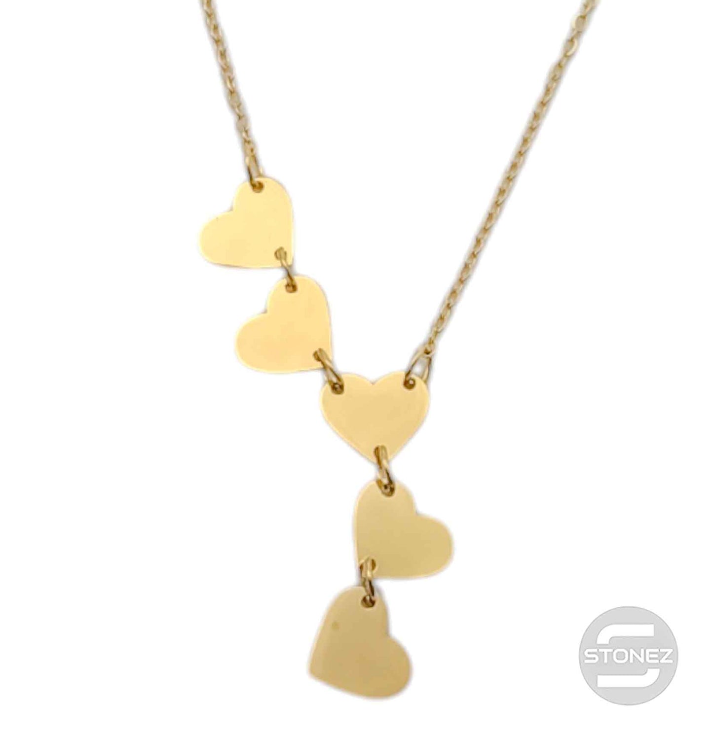 61682-02 Collar Acero Dorado Corazones Cadena 40+5 Cms