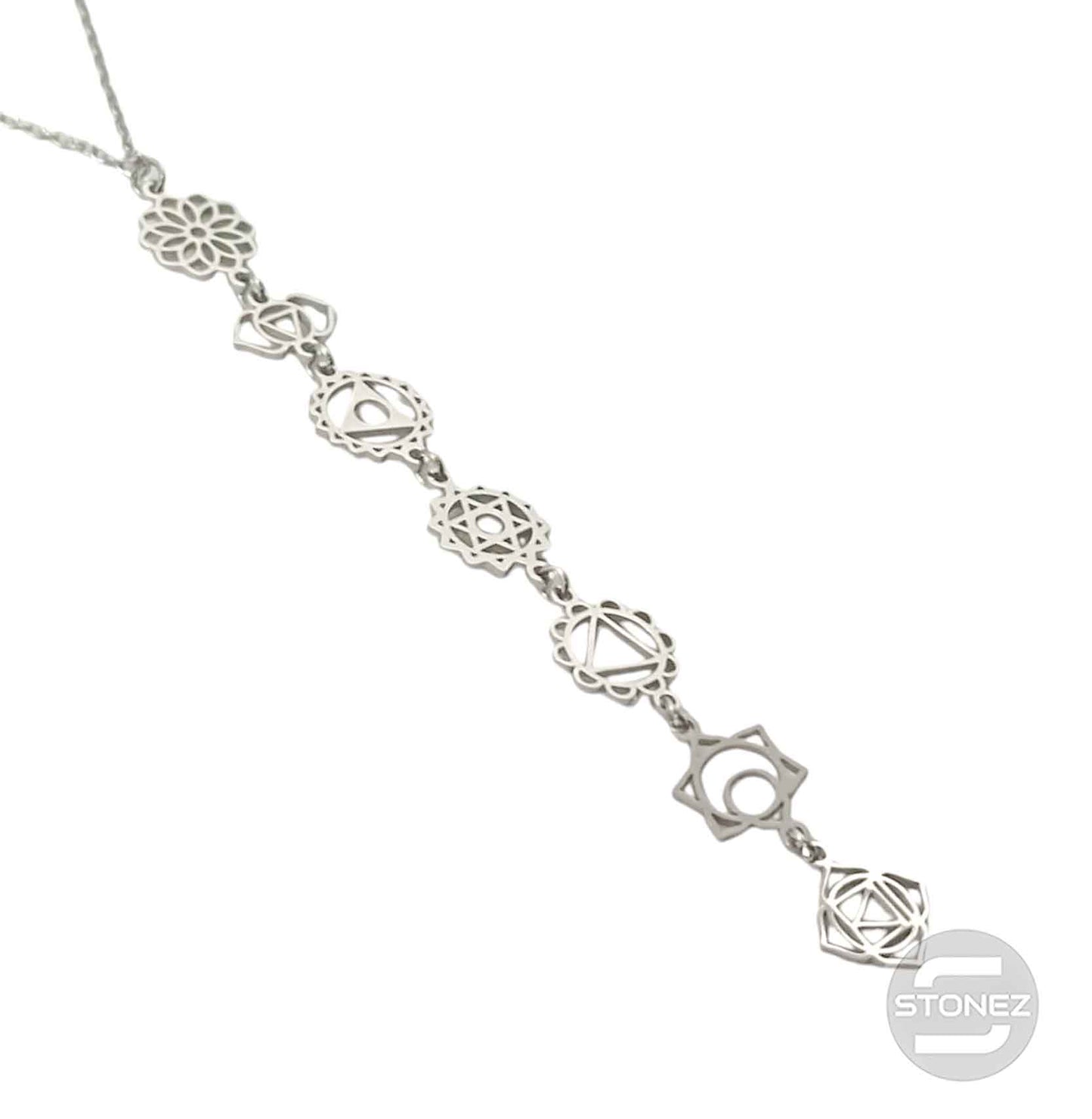 400503248-01 Collar Acero Simbolos 7 Chakras Cadena 40+5 Cms