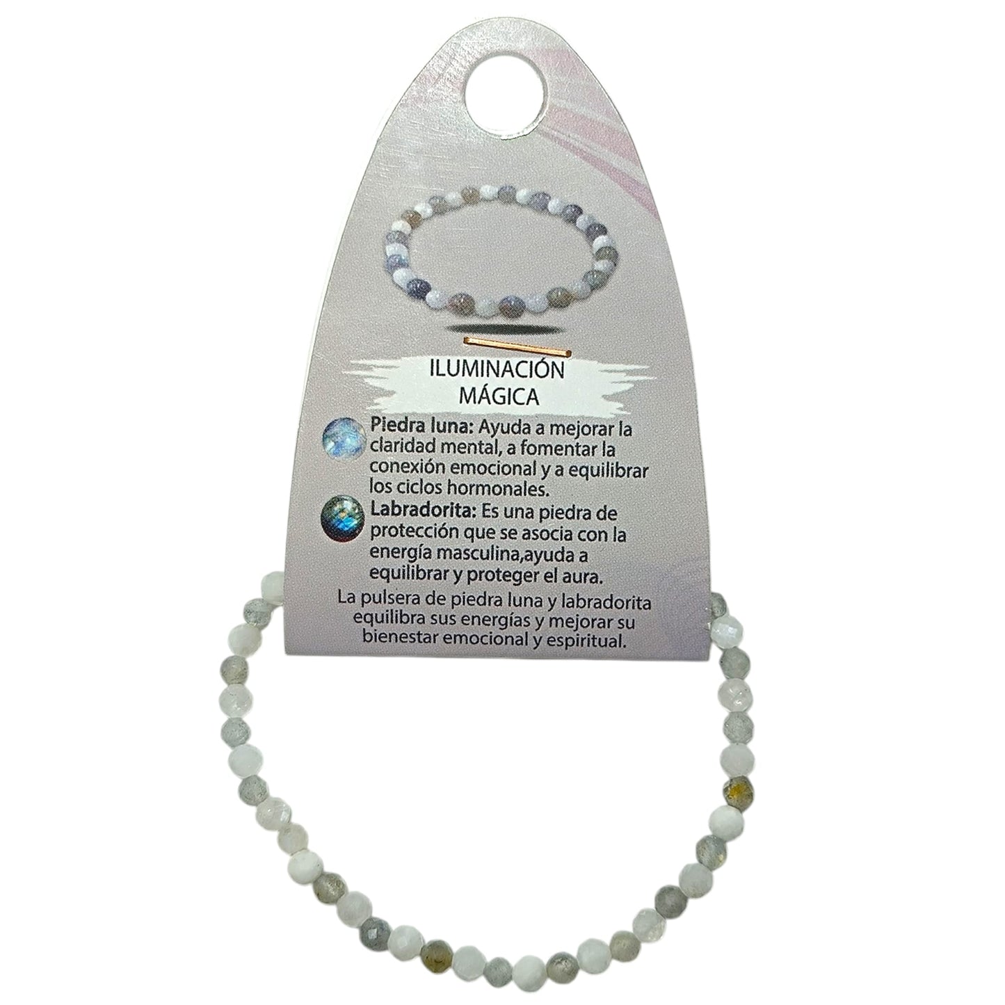 Pulsera Combinada Iluminacion Magica Piedra Natural Facetada Piedra Luna Labradorita 4 mm Ref: 70254