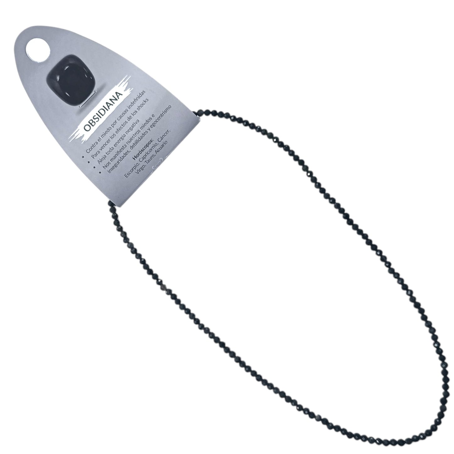600603695 Collar Obsidiana 3 mm Facetada 40+5 Cms Cierre Acero - stonez