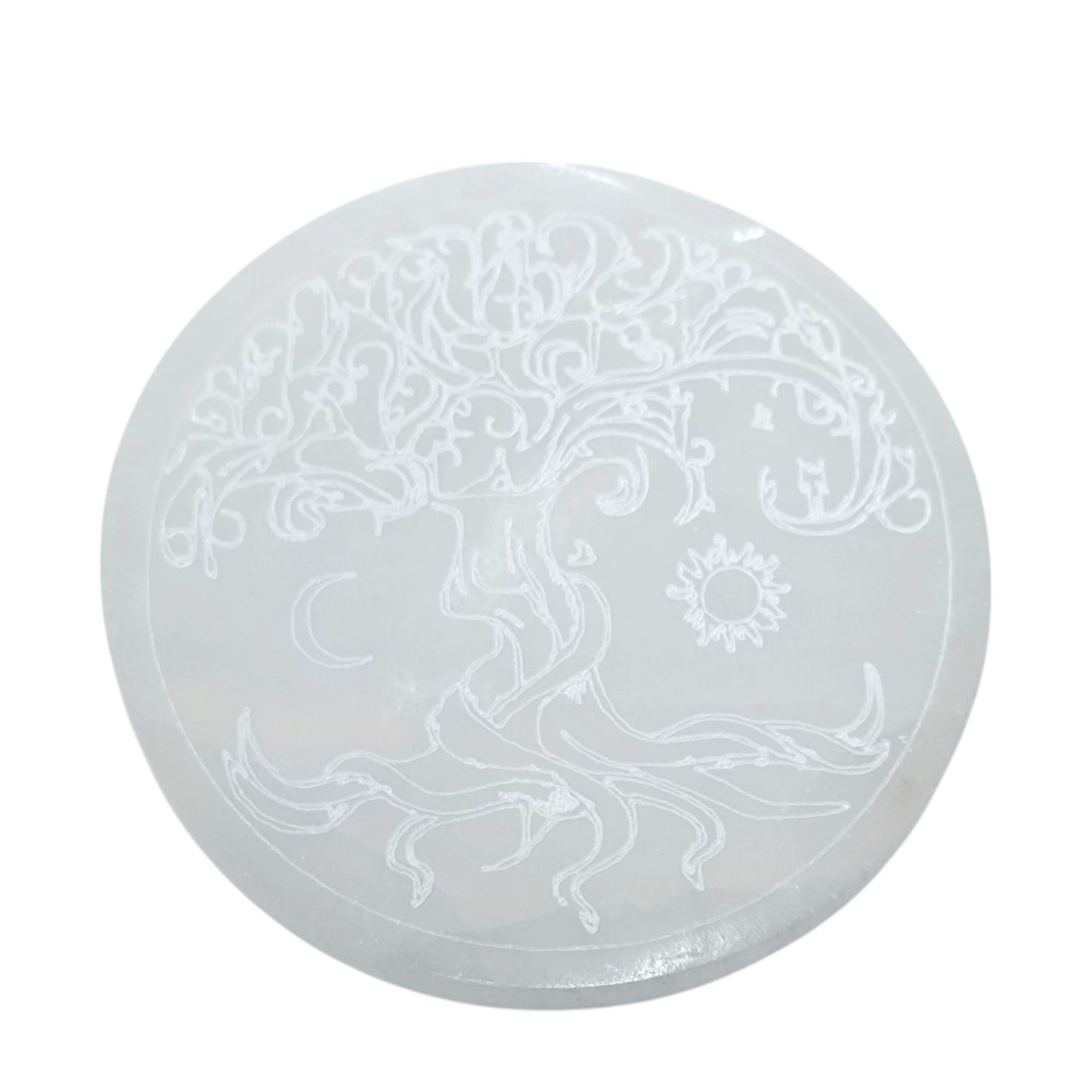 Plato Selenita Grabado Arbol Sol Y Luna 10 Cms Aprox 401204168