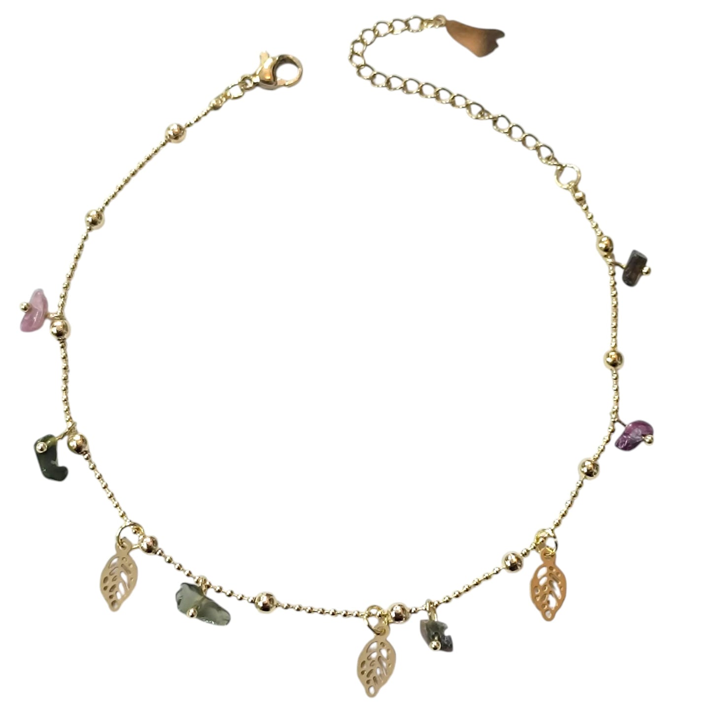 Tobillera Acero Inoxidable Dorado Con Dije Hoja Y Piedras 61056-05