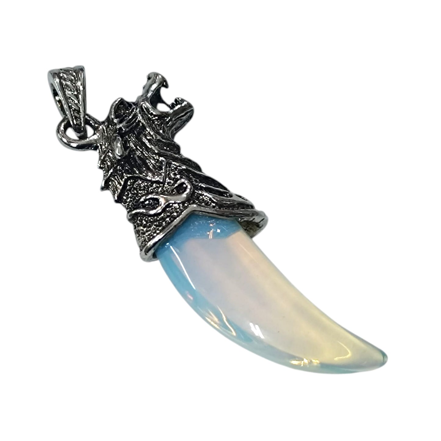 Colgante Colmillo Lobo En Metal Con Piedra Natural Opalina 7 Cms Aprox 600102235-08