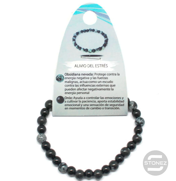 70005 Pulsera Alivio Del Estrés Combinando Obsidiana Nevada Y Onix 6mm