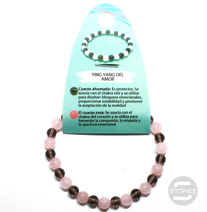 70010 Pulsera Yin Yang Del Amor Combinando Cuarzo Ahumado Y Cuarzo Rosa 6mm
