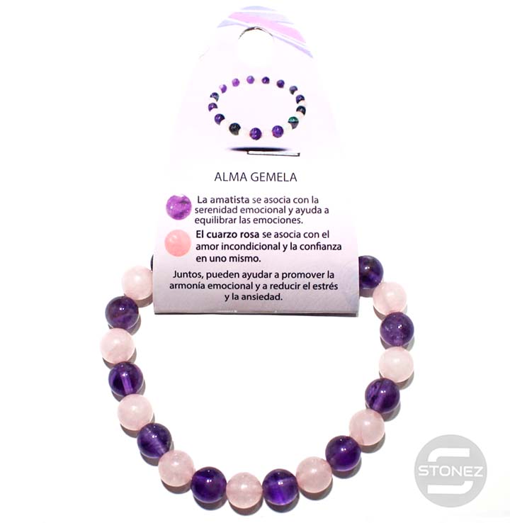 70064 Pulsera Alma Gemela Combinando C.Rosa Y Amatista 8mm
