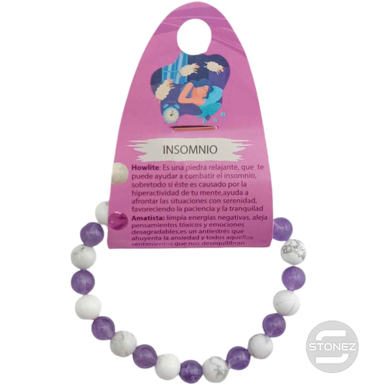 70070 Pulsera Insomnio Combinando Howlite Y Amatista 8mm