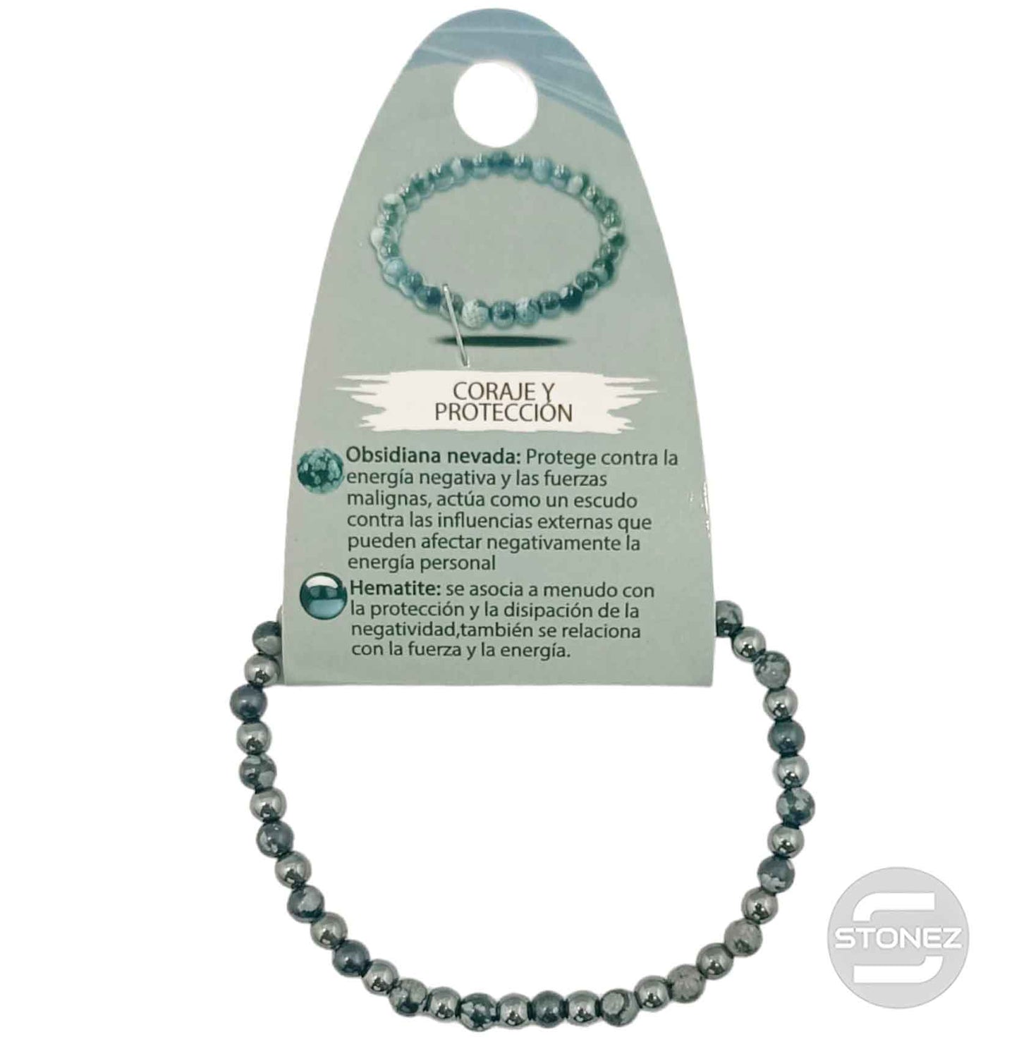 70112 Pulsera Coraje Y Protección Combinando Obsidiana Nevada Y Hematite 4mm