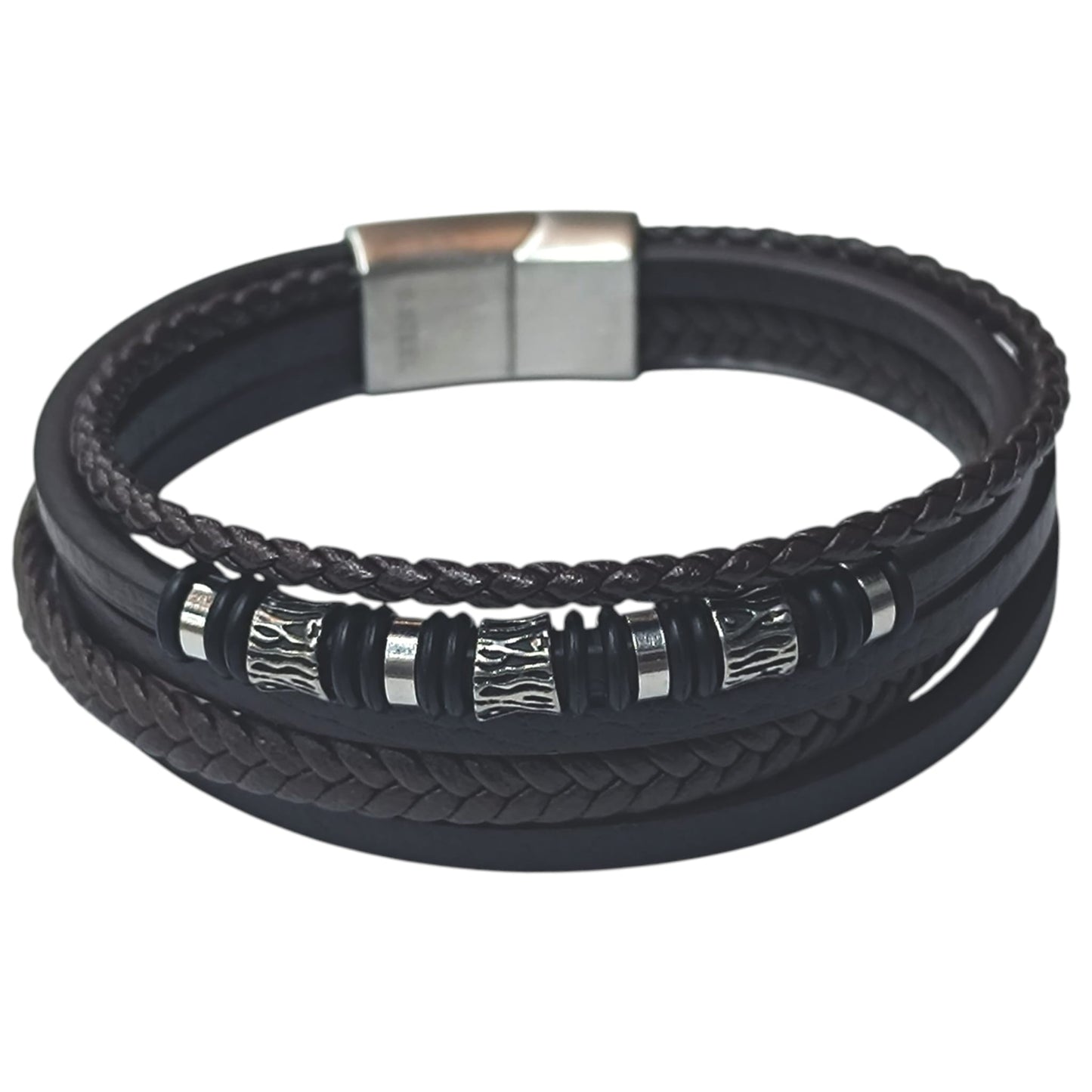Pulsera Acero Y Cuero Marron Largo 22 Cms Aprox 401104257-014
