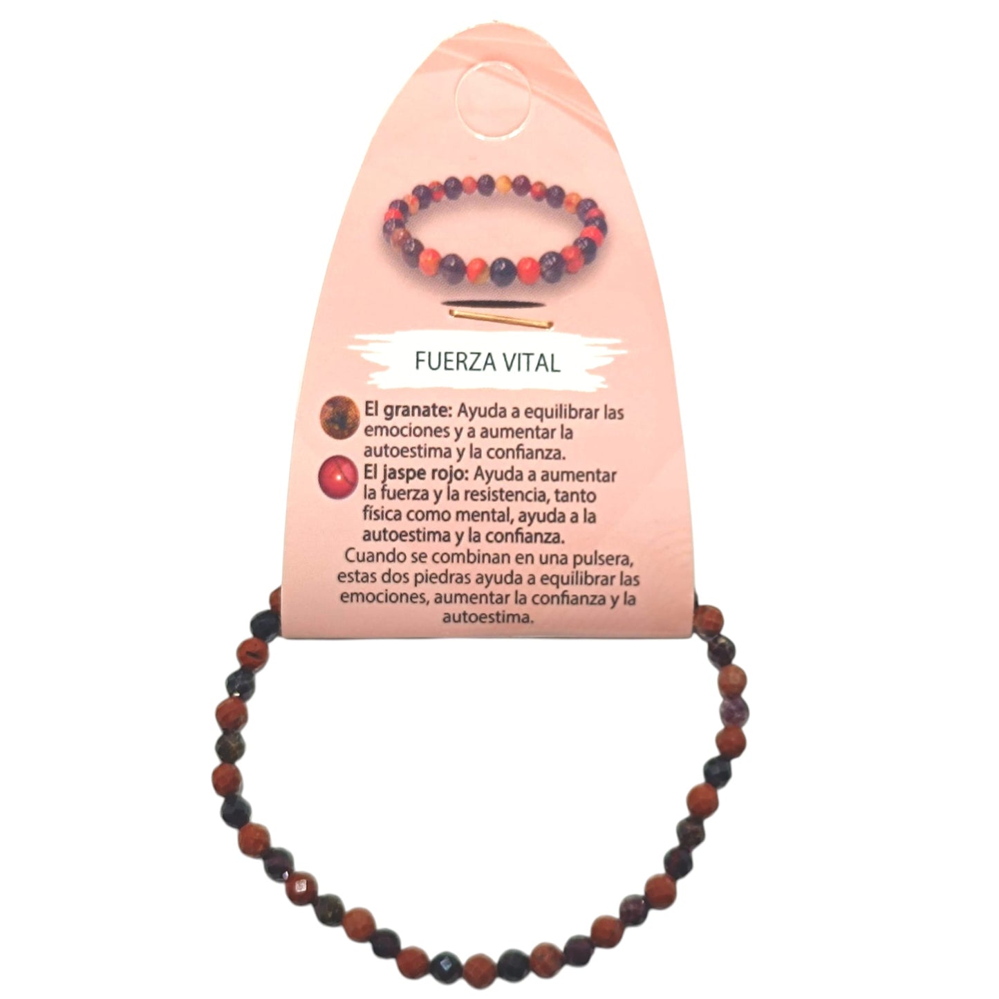 Pulsera Combinada Fuerza Vital Piedra Natural Facetada Granate Jaspe Rojo 4 mm Ref: 70265
