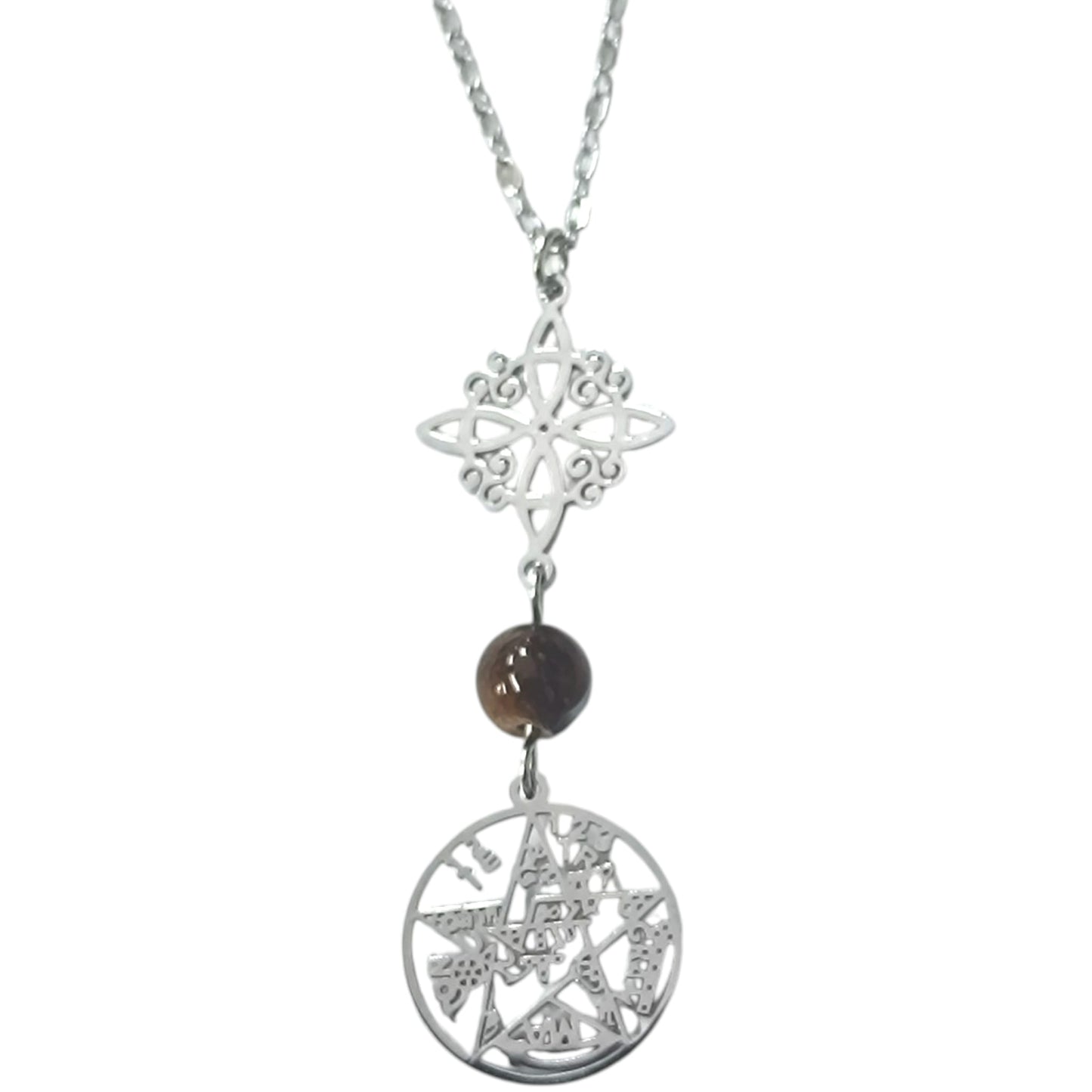 Collar Acero Doble Proteccion Y Piedra Natural Ojo De Tigre Cadena 40+5 Cms 400503247-15
