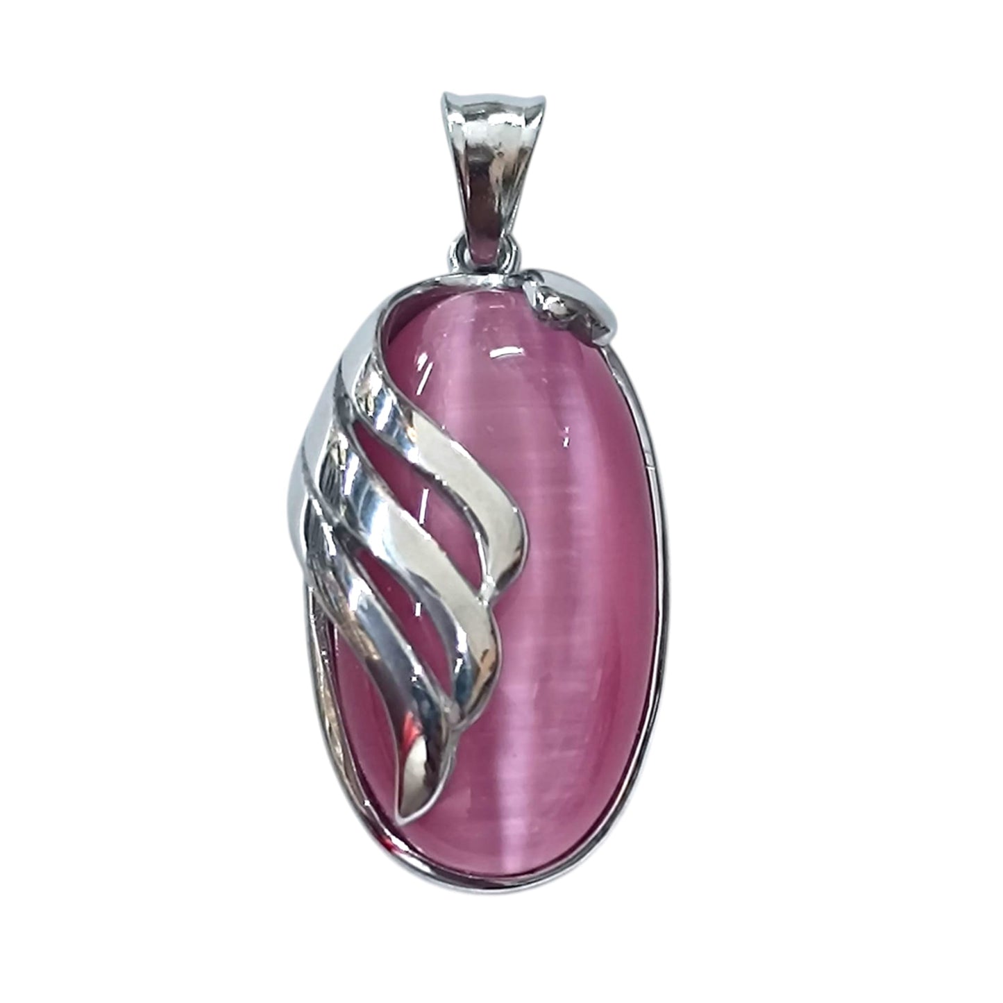 Colgante Acero Con Piedra Ojo De Gato Rosa 40 mm 29305-09