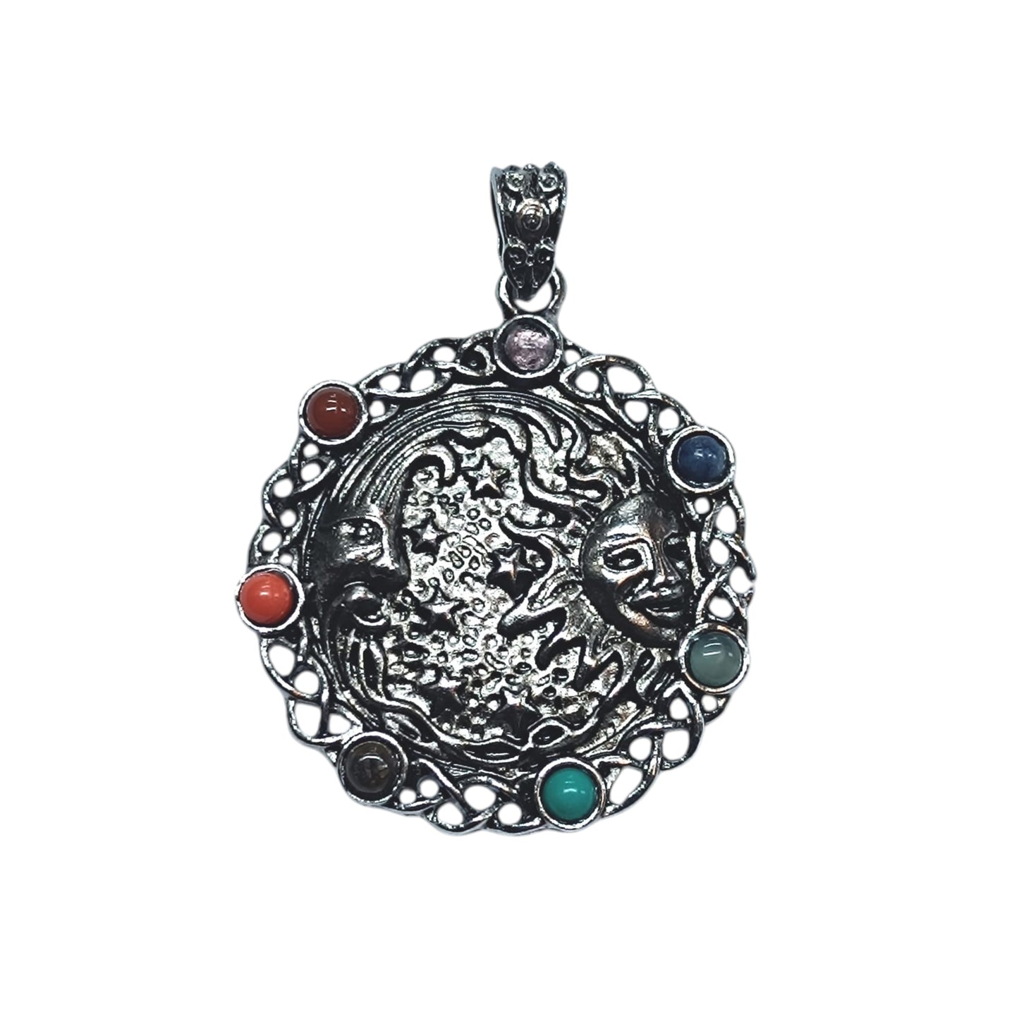 Colgante Sol Y Luna En Metal Con Piedra Natural 7 Chakras 5 Cms Aprox 11101002-04