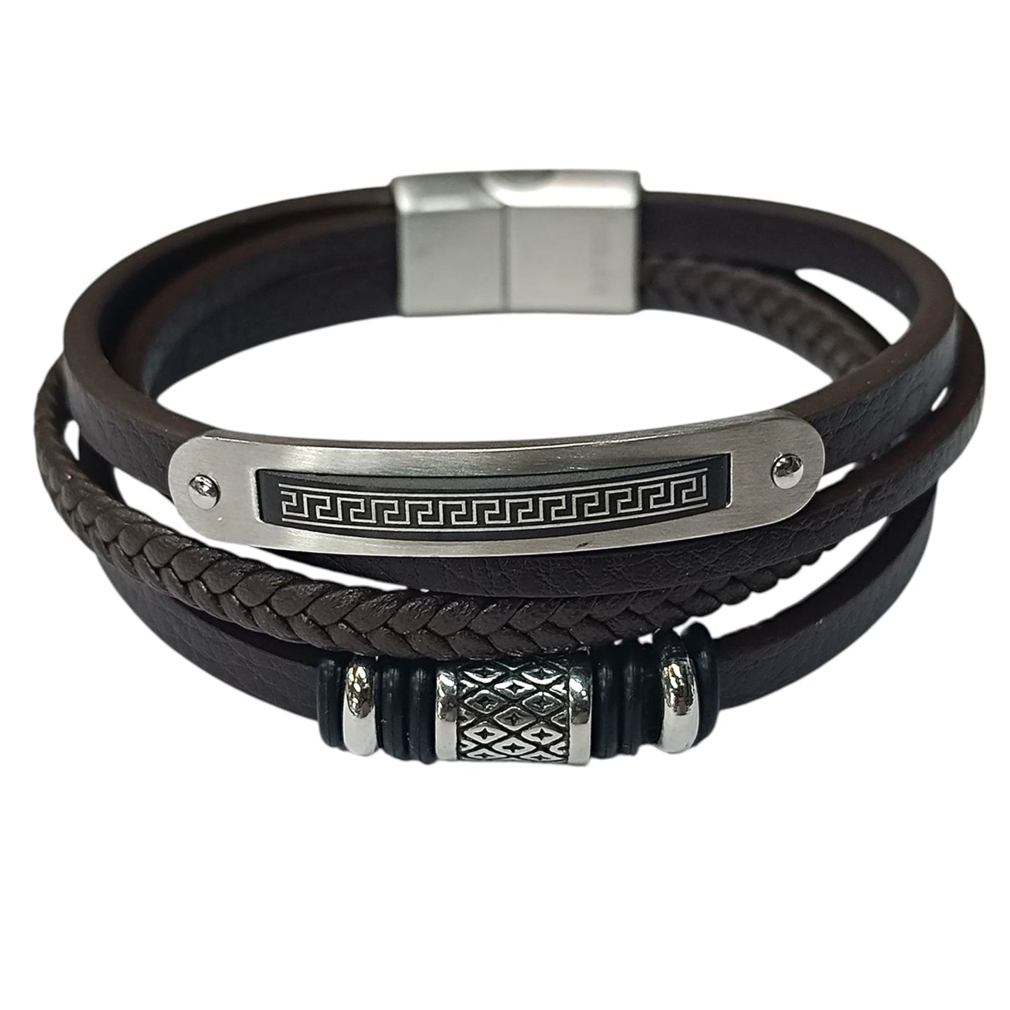 Pulsera Acero Y Cuero Marron Largo 22 Cms Aprox 401104257-50