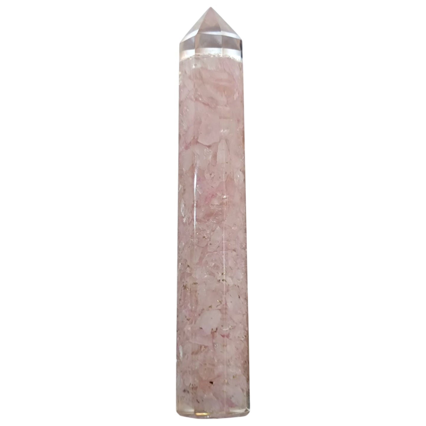 Obelisco Orgonita y Piedras Cuarzo Rosa 16 Cms Aprox