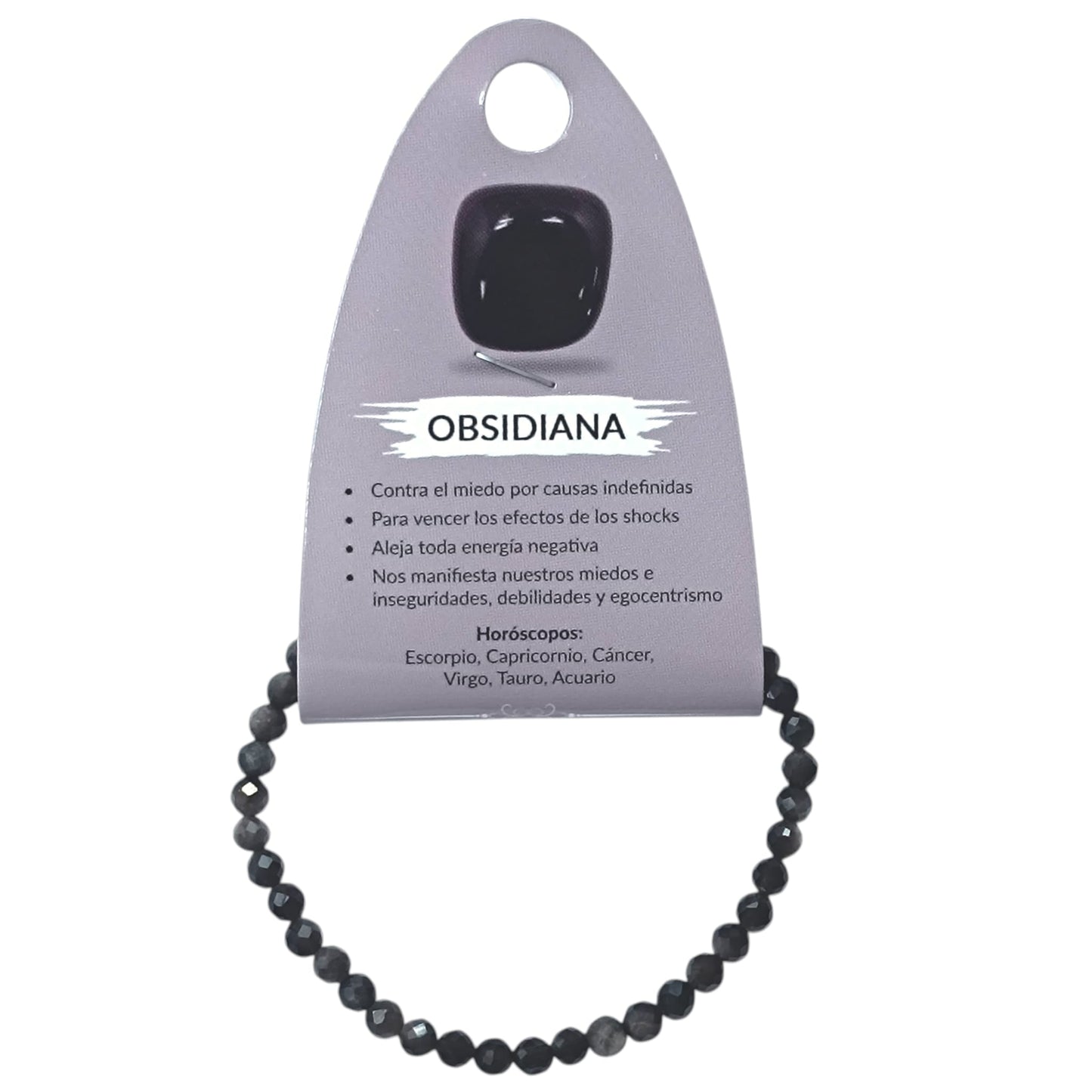 Pulsera Facetada Piedra Natural Obsidiana Plata 4 mm Ref: 600604252