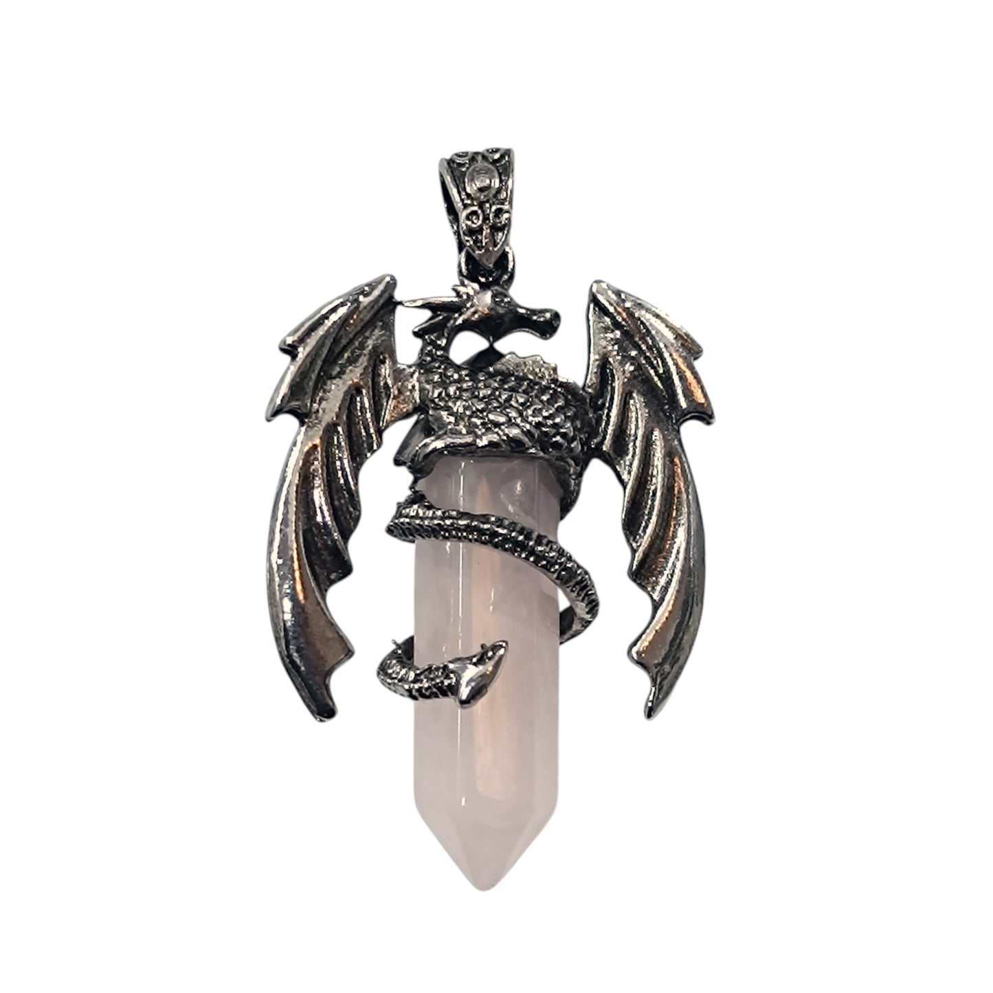 Colgante Dragón En Metal Con Piedra Natural Cuarzo Rosa 6 Cms Aprox 600102234-02