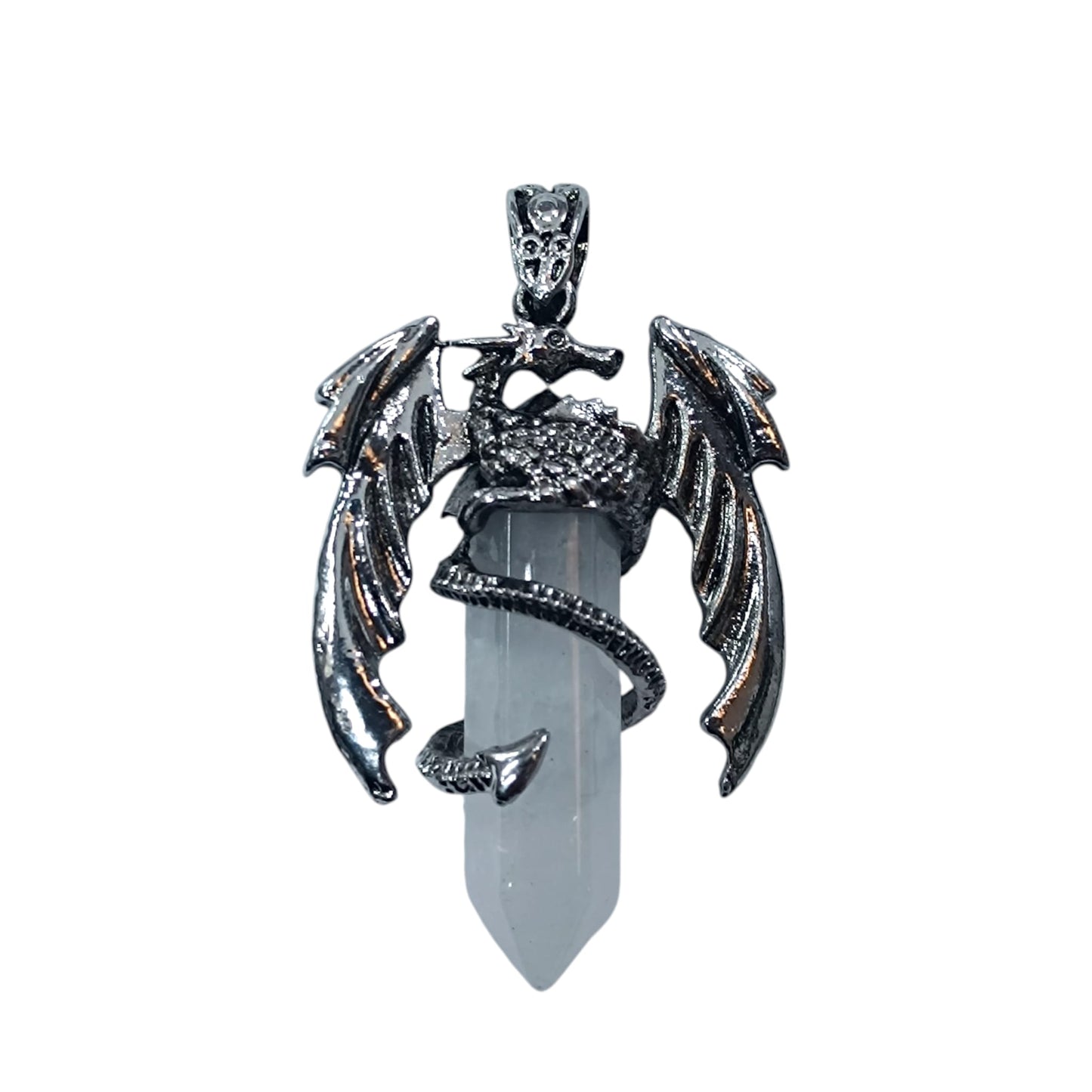 Colgante Dragón En Metal Con Piedra Natural Cuarzo Blanco 6 Cms Aprox 600102234-01
