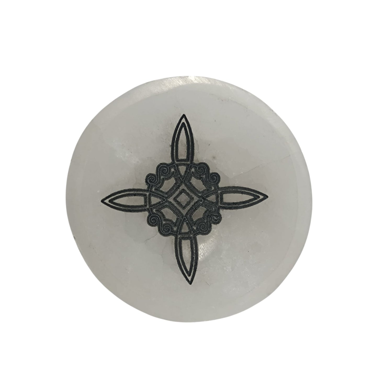 400901654 Cuenco Selenita Grabado Nudo De Bruja 10 Cms Aprox