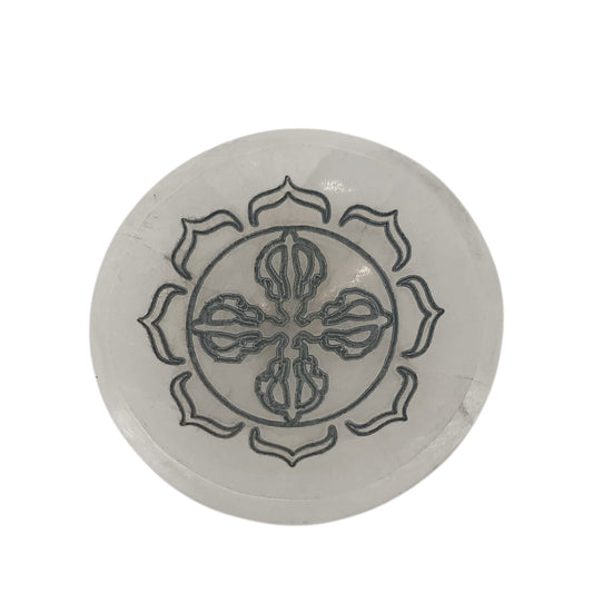 400901654 Cuenco Selenita Grabado Vajra 10 Cms Aprox