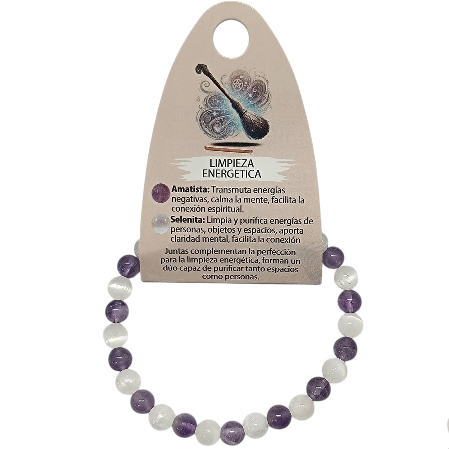 70028 Pulsera Limpieza Energetica Combinando Amatista Y Selenita 6 mm