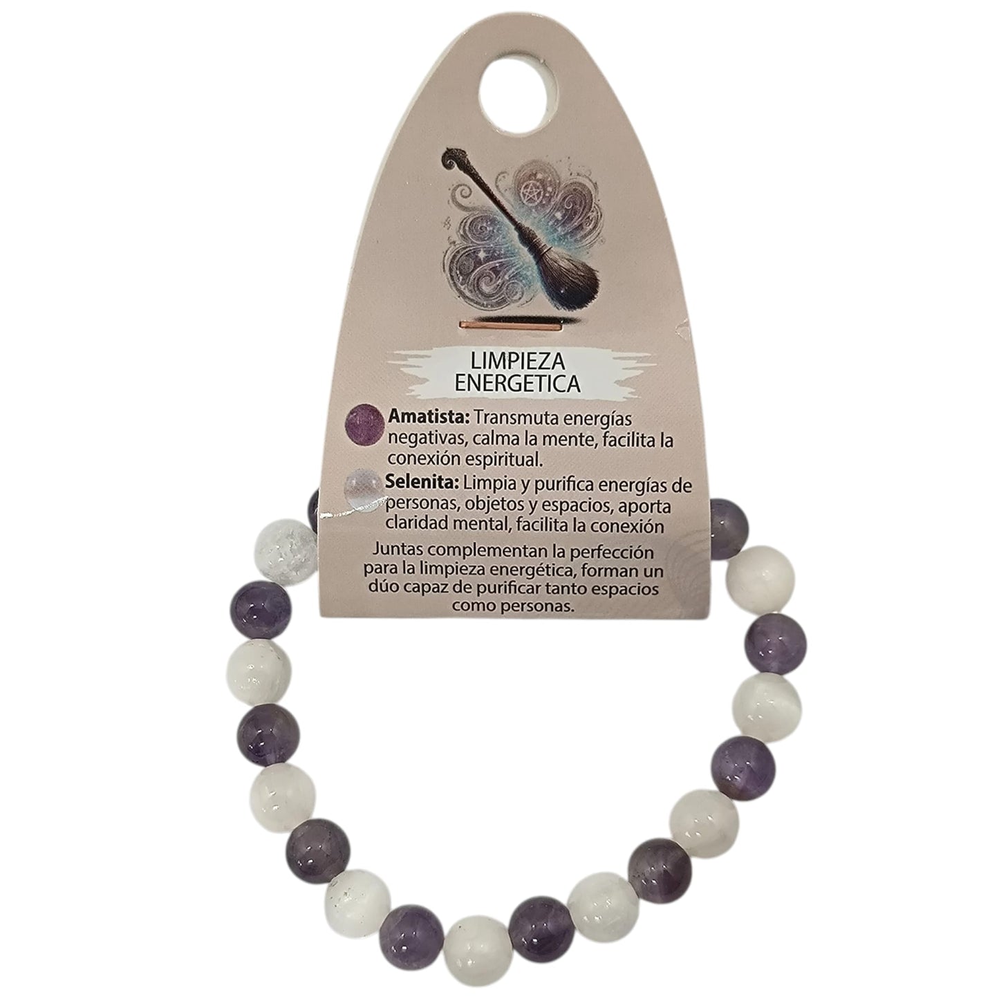 70078 Pulsera Limpieza Energetica Combinando Amatista Y Selenita 8 mm