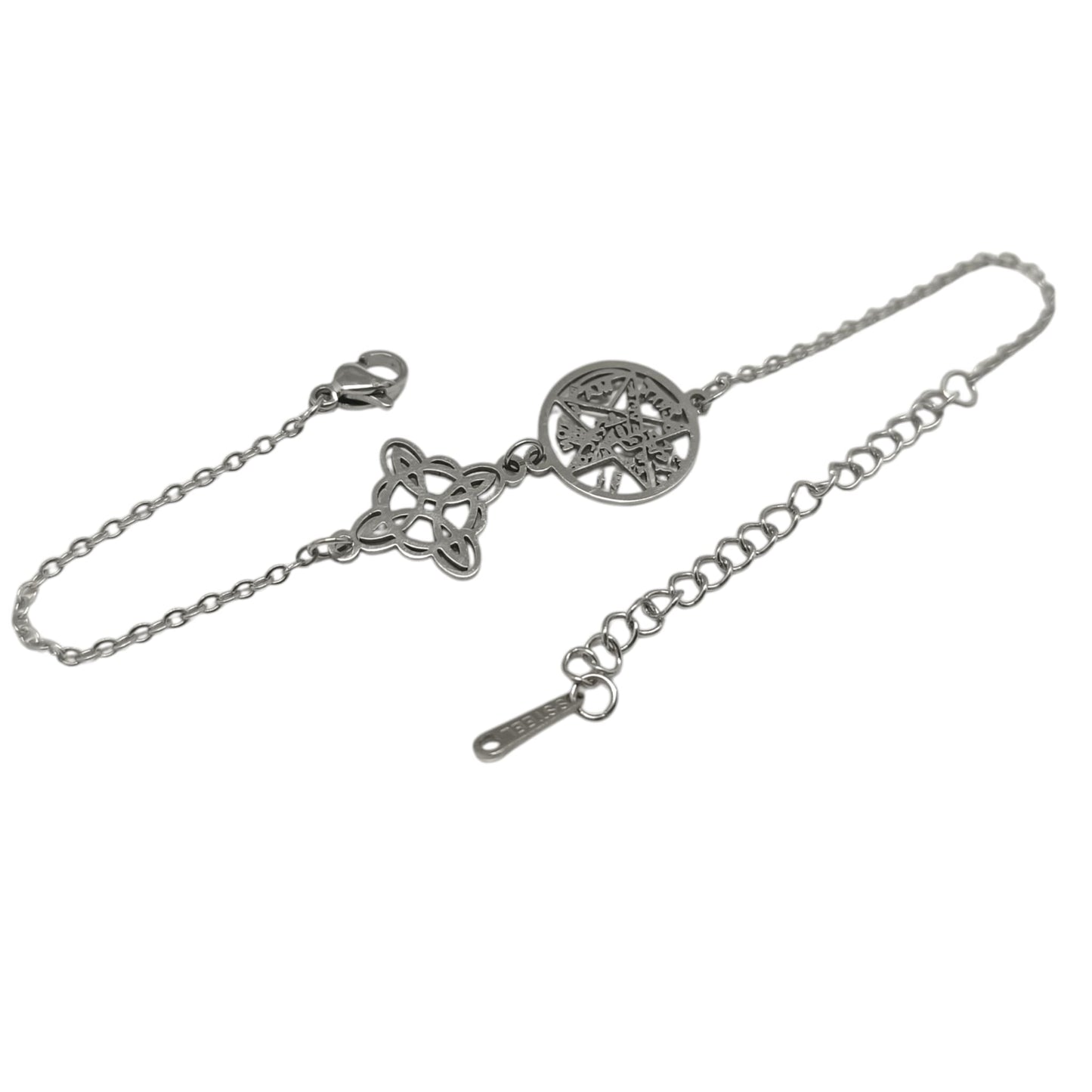 Pulsera Acero Doble Proteccion Con Dije Nudo De Bruja Tetragramaton