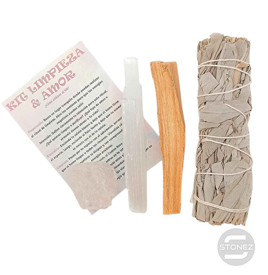 200002959 Kit Limpieza Amor :Atado Salvia , Palo Santo, Selenita y Cuarzo Rosa