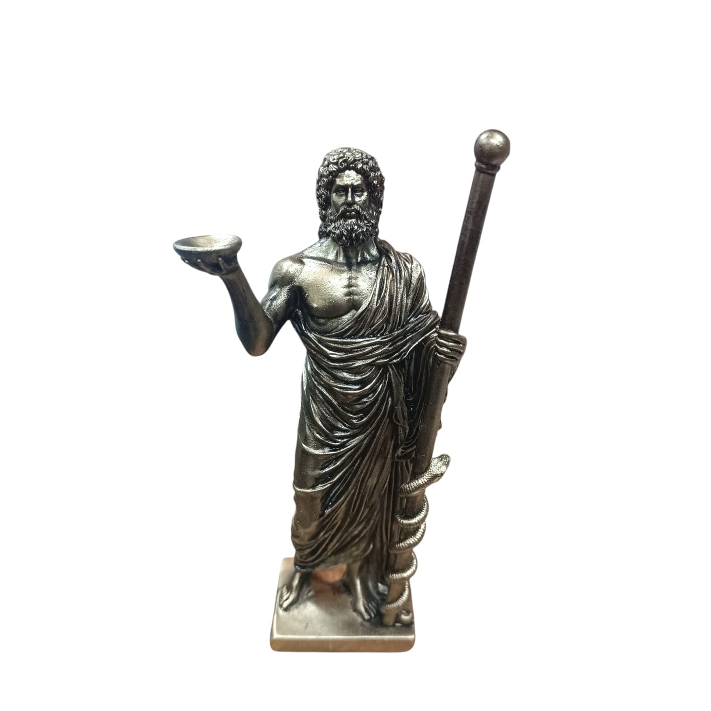 600104111 Figura En Resina Asclepio Dios De La Medicina 22 Cms Aprox Color Dorado