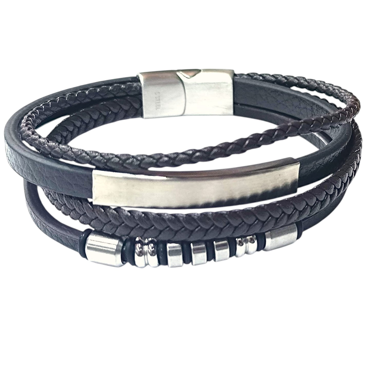 Pulsera Acero Y Cuero Marron Largo 22 Cms Aprox 401104257-24