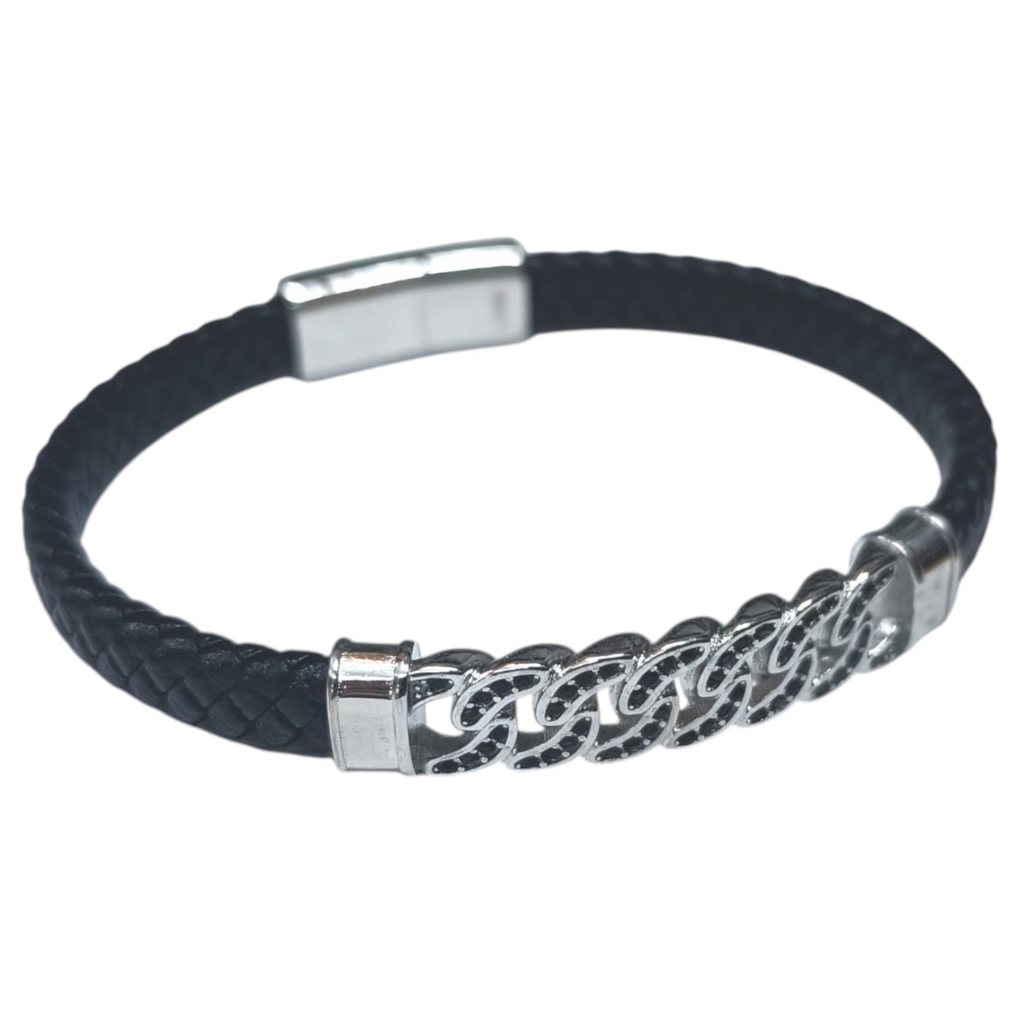 Pulsera Acero Y Cuero Largo 22 Cms Aprox 60438-09