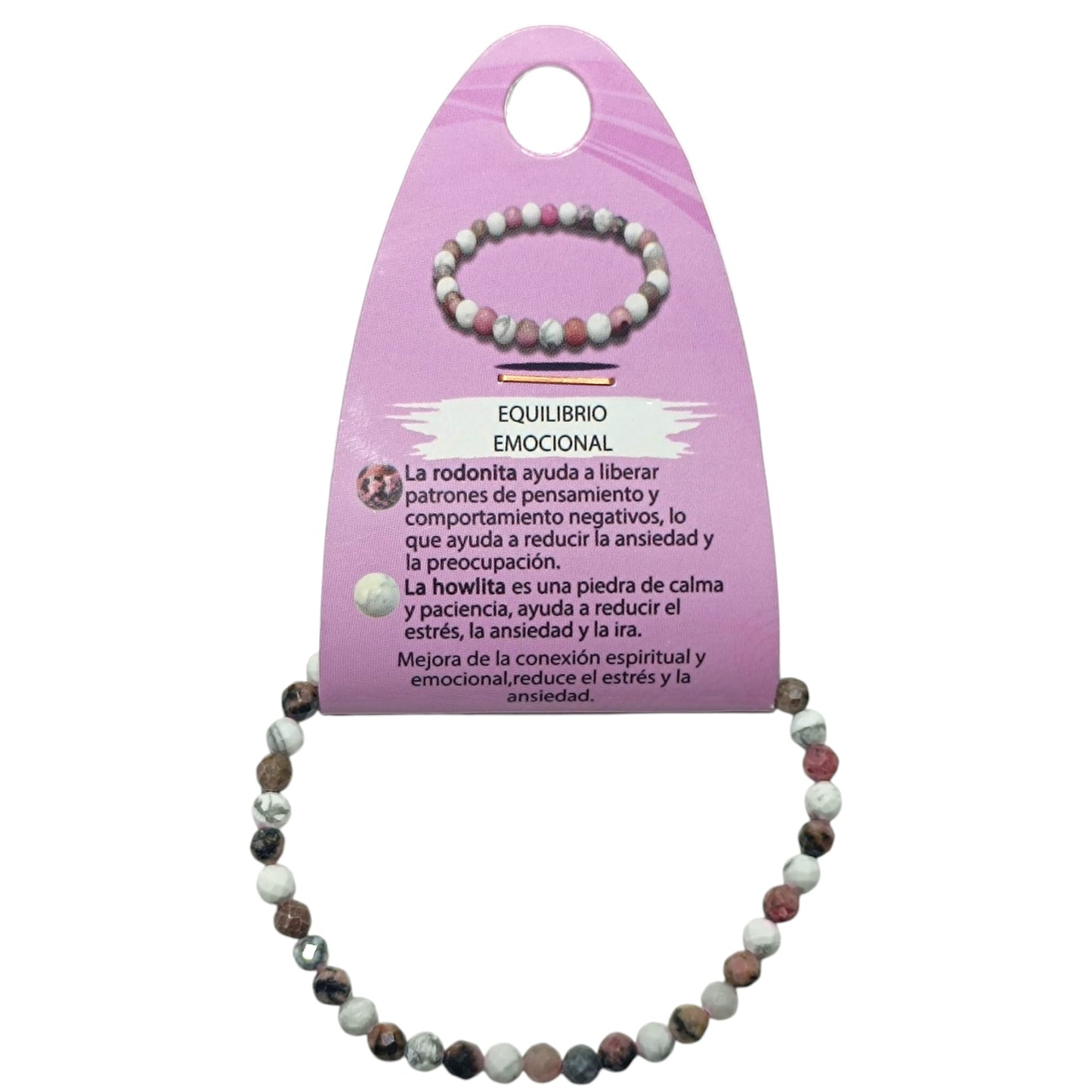 Pulsera Combinada Equilibrio Emocinal Piedra Natural Facetada Rodonita Howlite 4 mm Ref: 70256