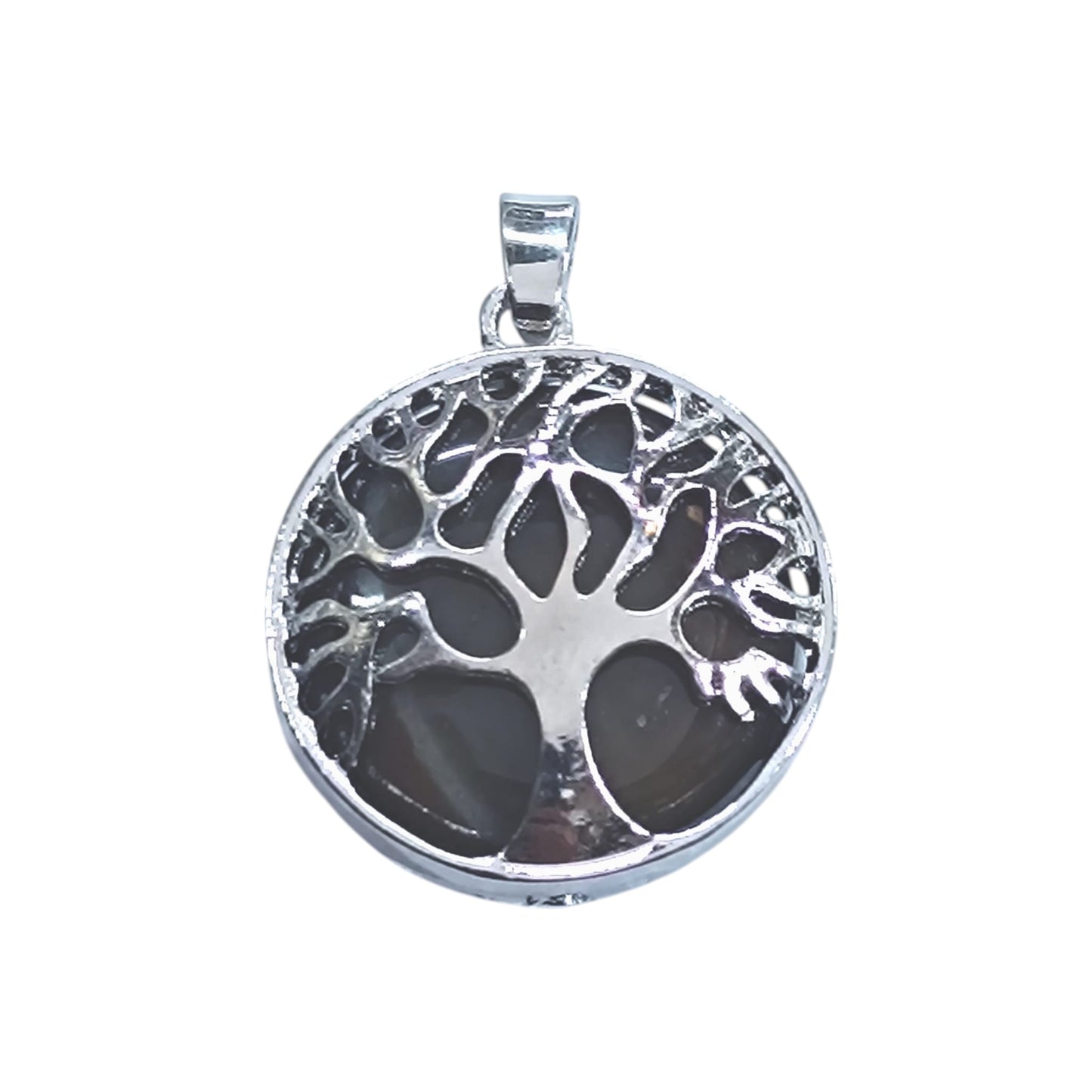 Colgante Arbol De La Vida En Metal Con Piedra Natural Agata Marron 25 mm Aprox 35014-89