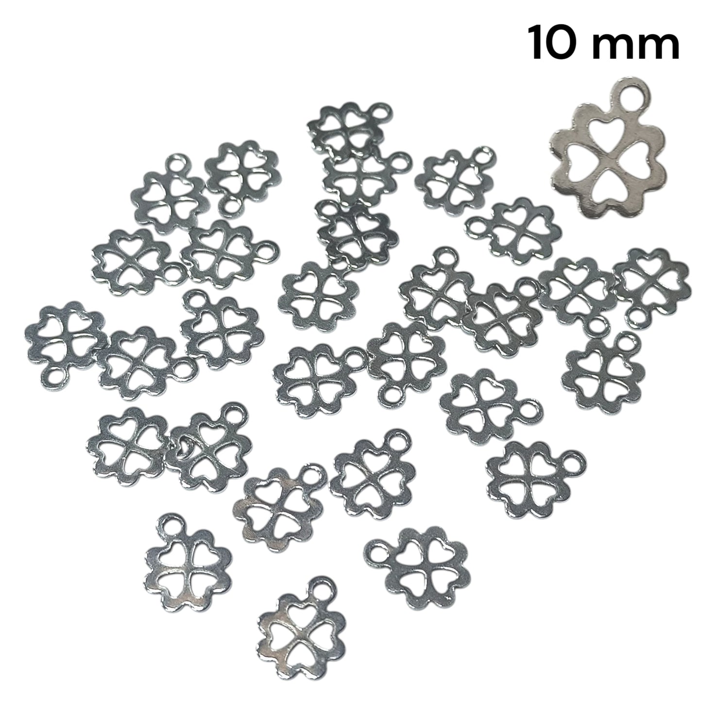 Paquete 30 Uds Dijes Trebol 16 mm Acero Ref: 31742-08