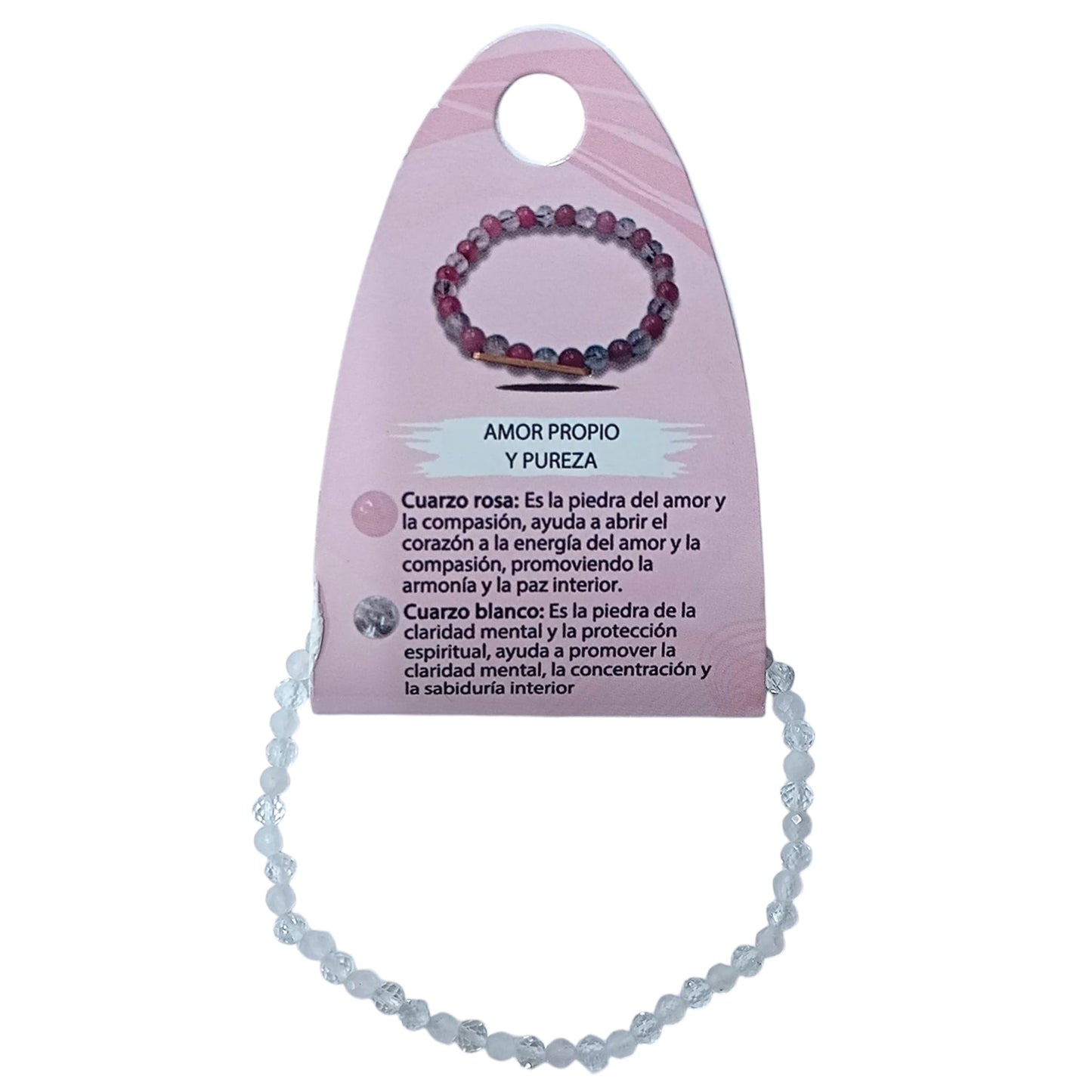 Pulsera Combinada Pulsera Amor Y Pureza Piedra Cuarzo Rosa Cuarzo Blanco 3 mm Facetada REF: 70216