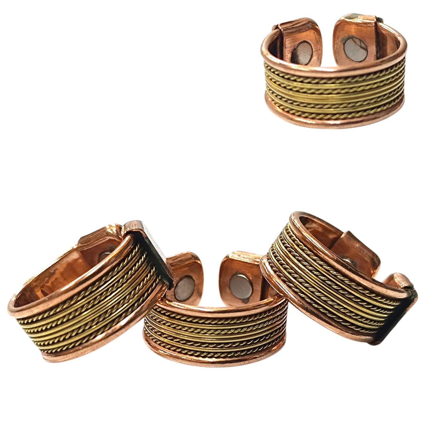 Paquete 4 Unidades Anillos Ajustable Cobre Con Imán REF:600304377-07 (EL TAMAÑO DEL ANILLO PUEDE VARIAR)