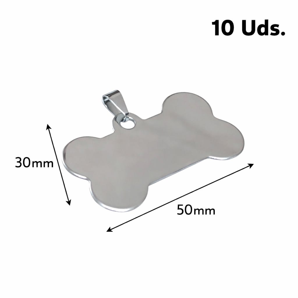 Paquete 10 Pcs Colgante Acero Hueso Para Grabar 50X30 mm Ref 60942-04