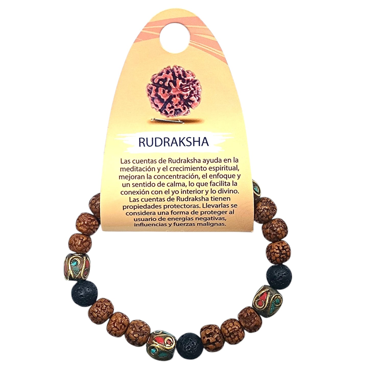 Pulsera Ajustable Macrame Rudraksha Lava 8 mm Y Entrepieza Tibetana (EL COLOR DE LA ENTREPIEZA PUEDE VARIAR )Ref: 600404328