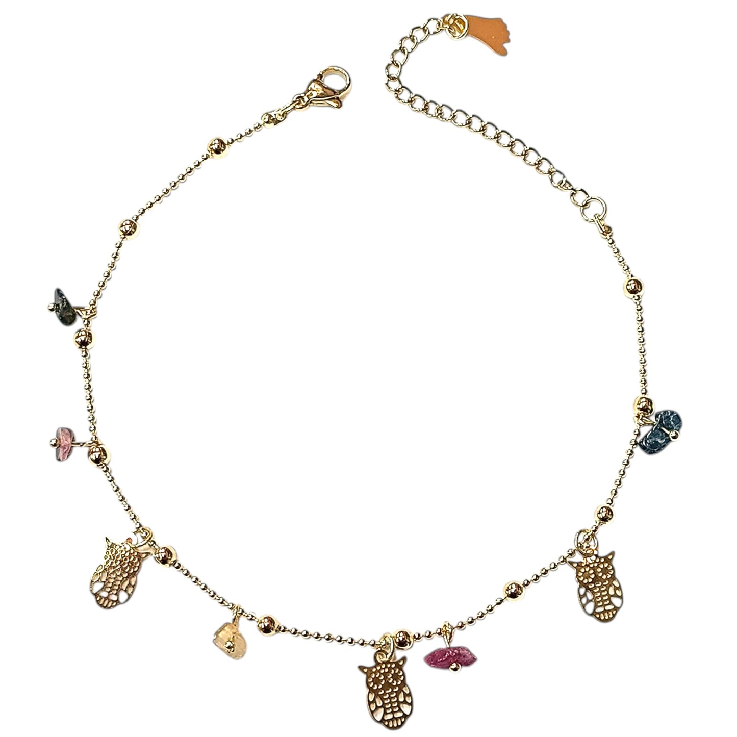 Tobillera Acero Inoxidable Dorado Con Dije Buho Y Piedras 61056-02