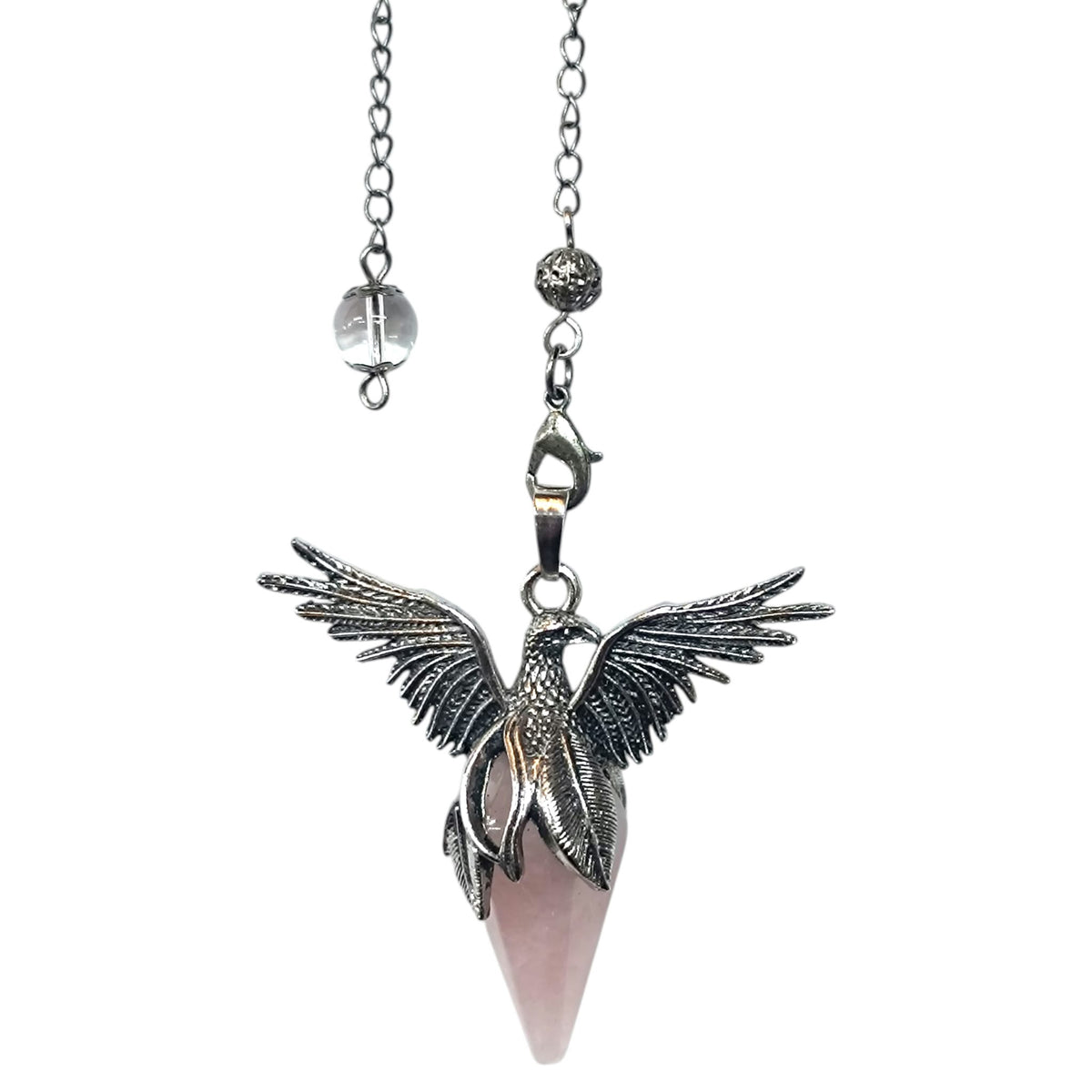 Pendulo Ave Fenix Con Piedra Natural Cuarzo Rosa 5 Cms Aprox REF: 600104527