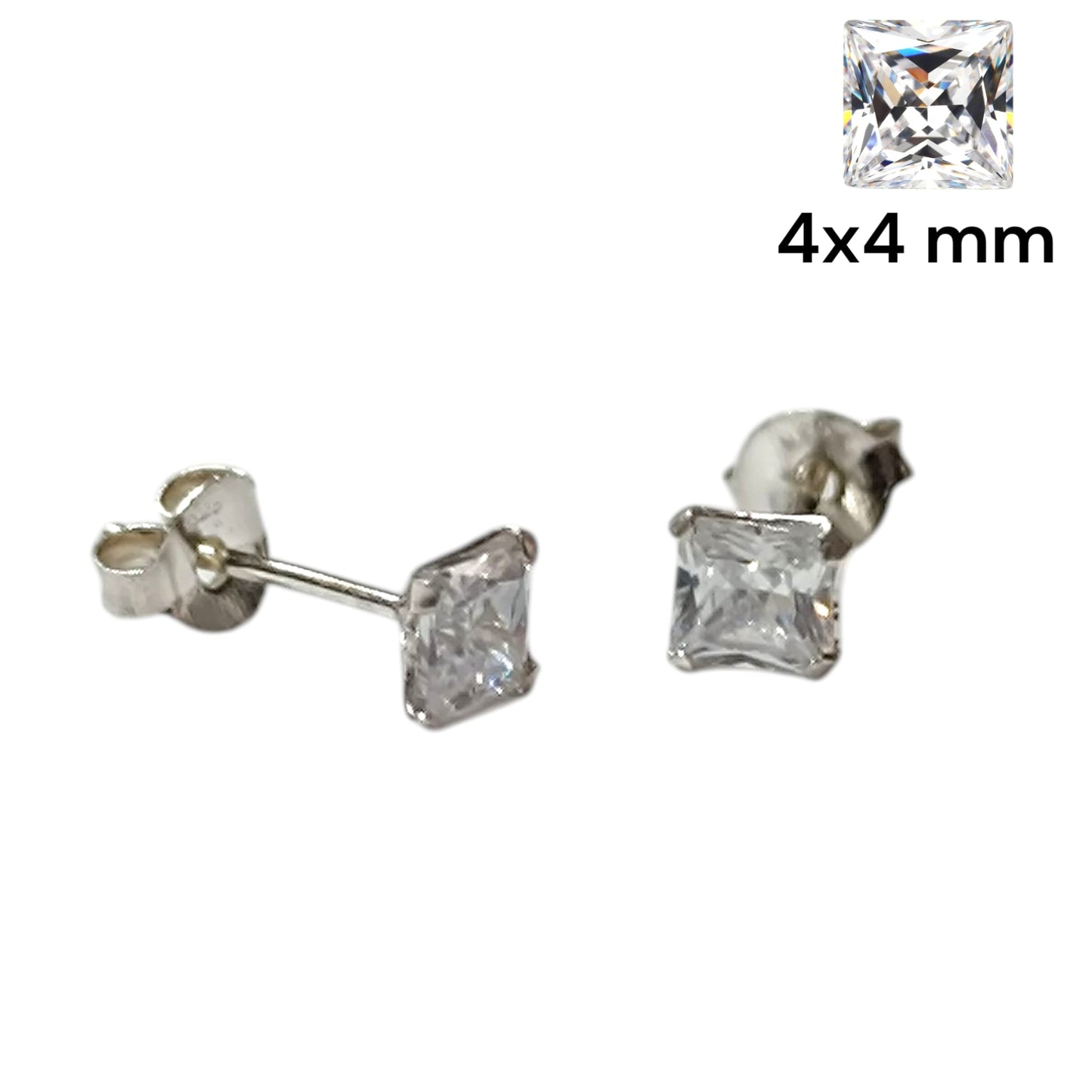 Pendientes Plata ley 925 Con Circonita Cuadrada 4X4 mm REF: 500203514