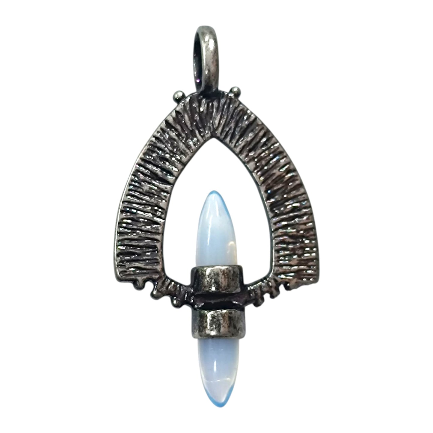 Colgante Metal Con Piedra Opalina Doble Punta 6 Cms Aprox 49014-08