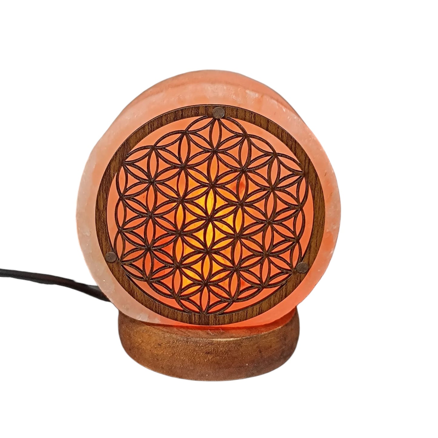 Lámpara de Sal del Himalaya USB (9 cm) - Grabado Flor De La Vida con Luz LED Cálida REF: 2017801