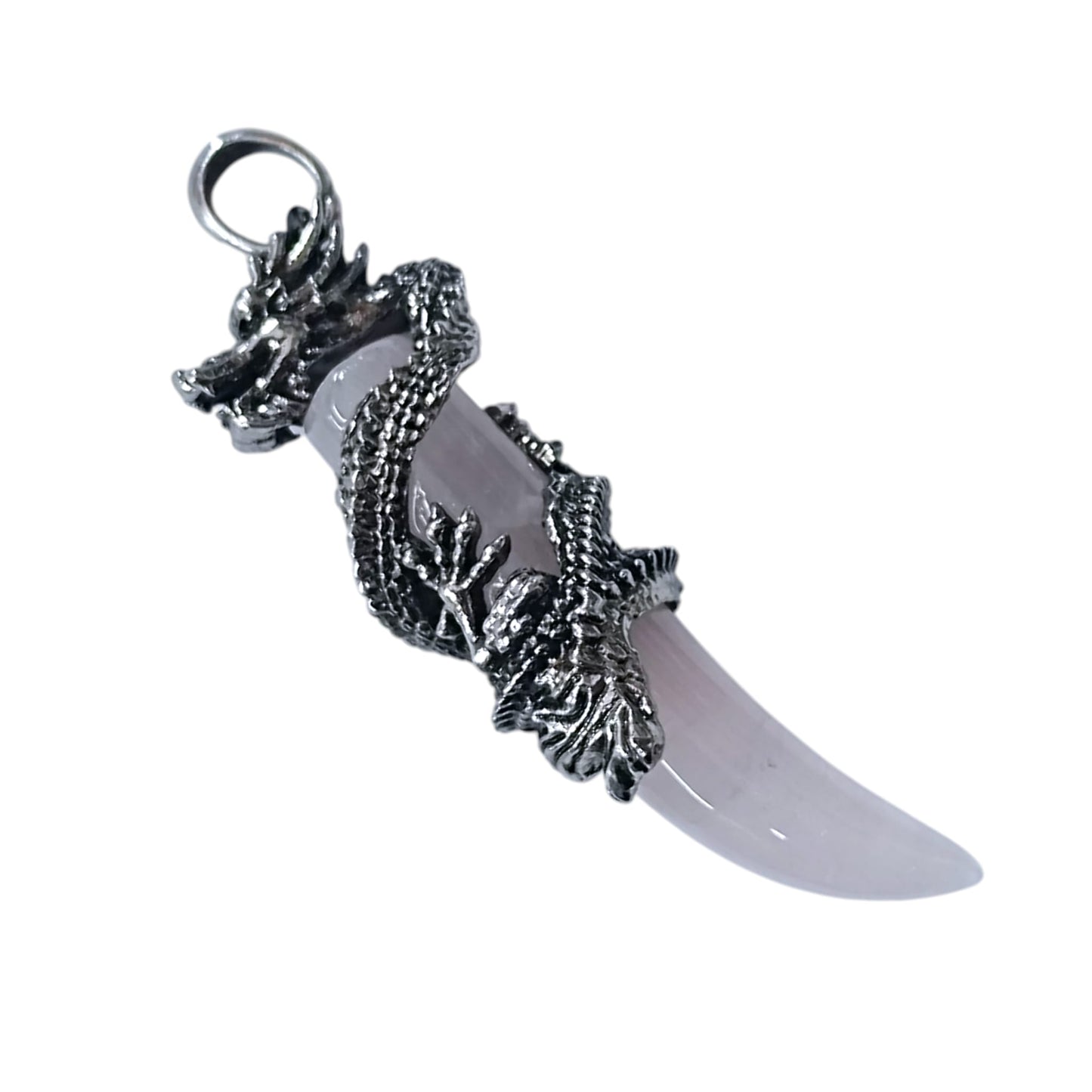 Colgante Colmillo Dragón En Metal Con Piedra Natural Cuarzo Rosa 7 Cms Aprox 600102236-02
