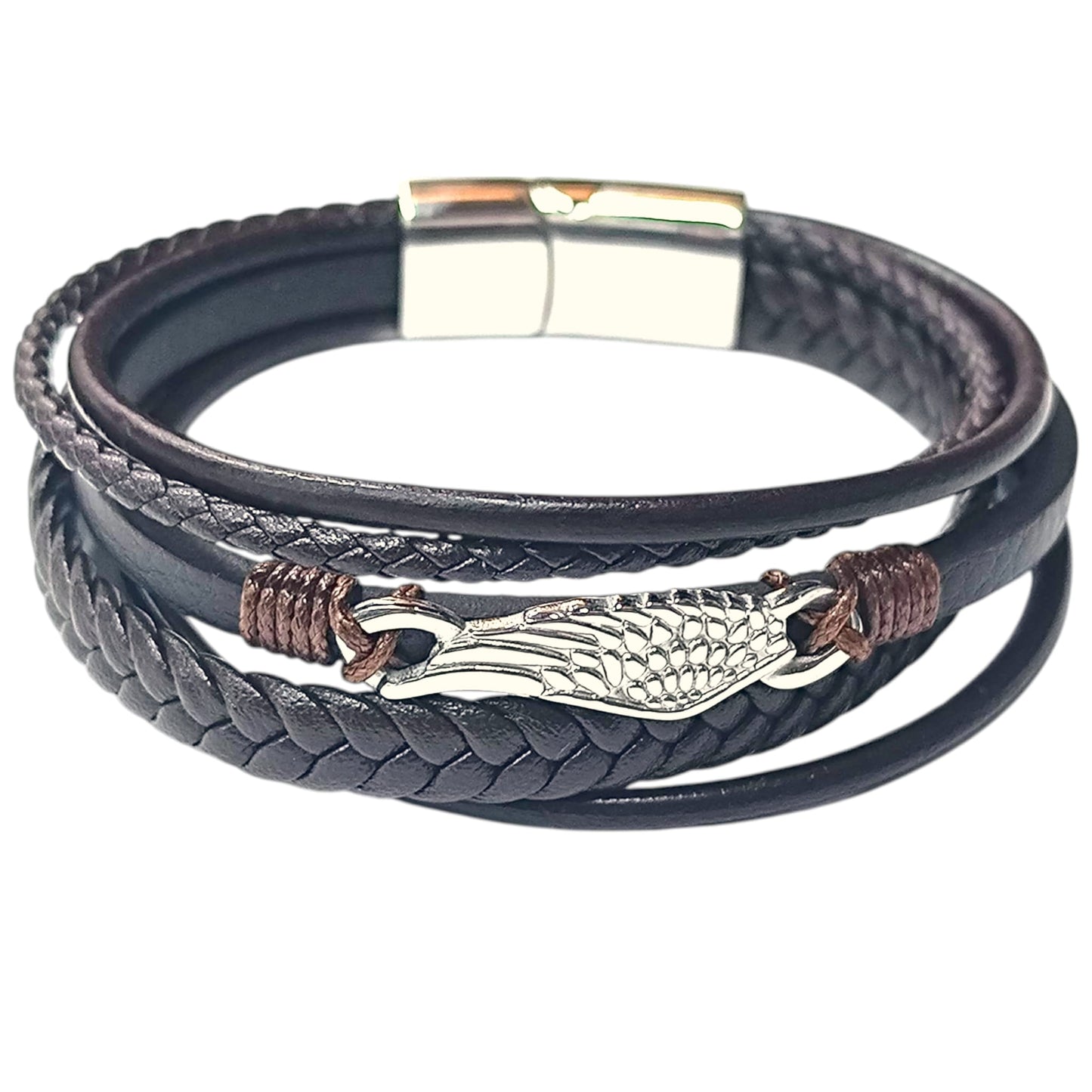 Pulsera Acero Y Cuero Marron Largo 22 Cms Aprox 401104257-22