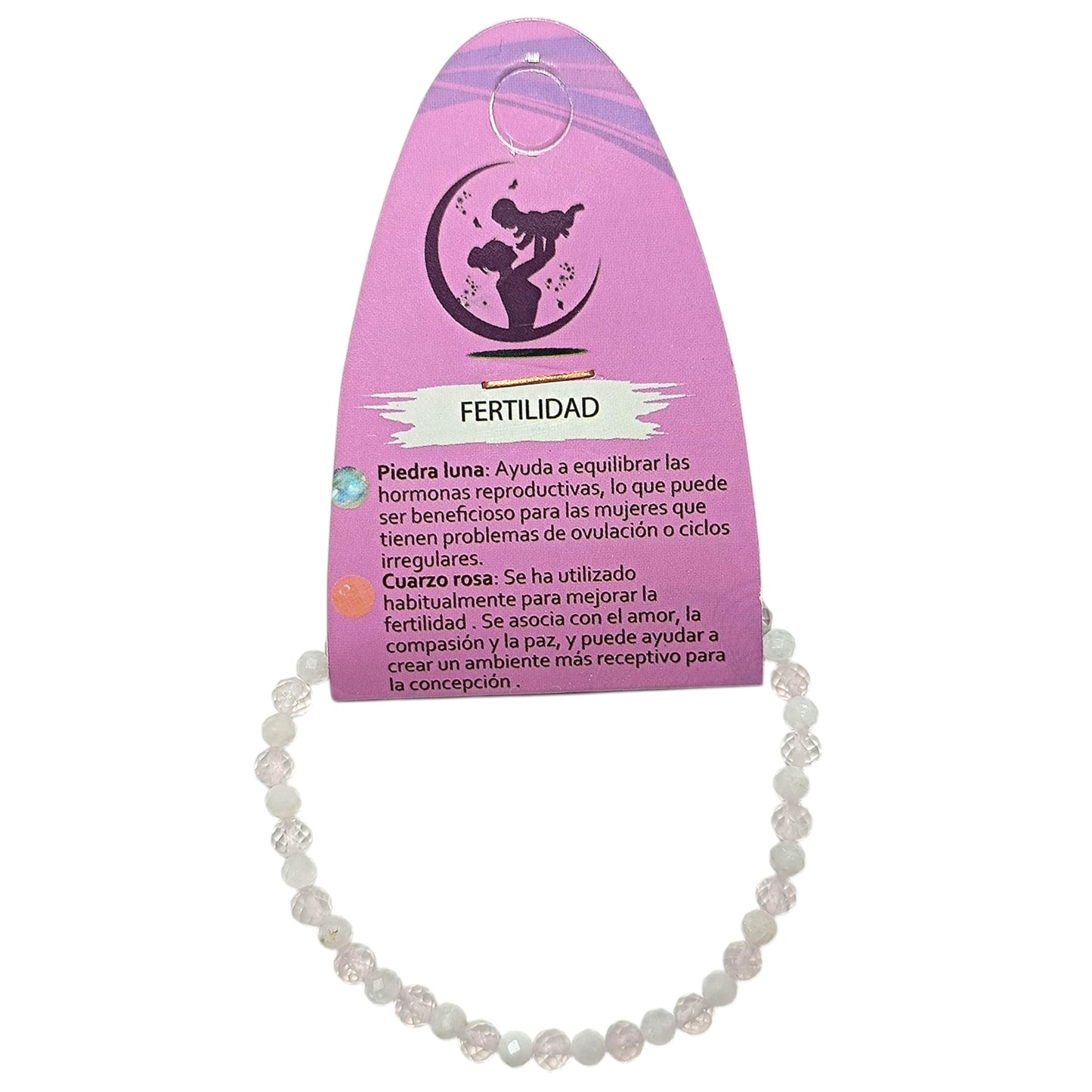 Pulsera Combinada Fertilidad Piedra Natural Facetada Piedra Luna Cuarzo Rosa 4 mm Ref: 70272