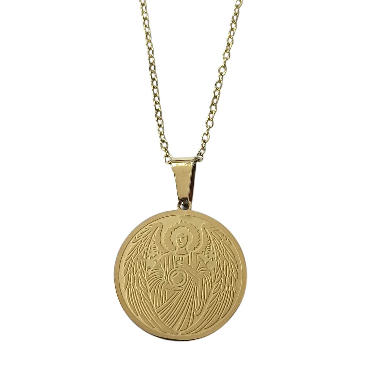 Collar Acero Dorado Arcangel San Gabriel 25 mm Cadena 42+5 Cms REF: 600104425