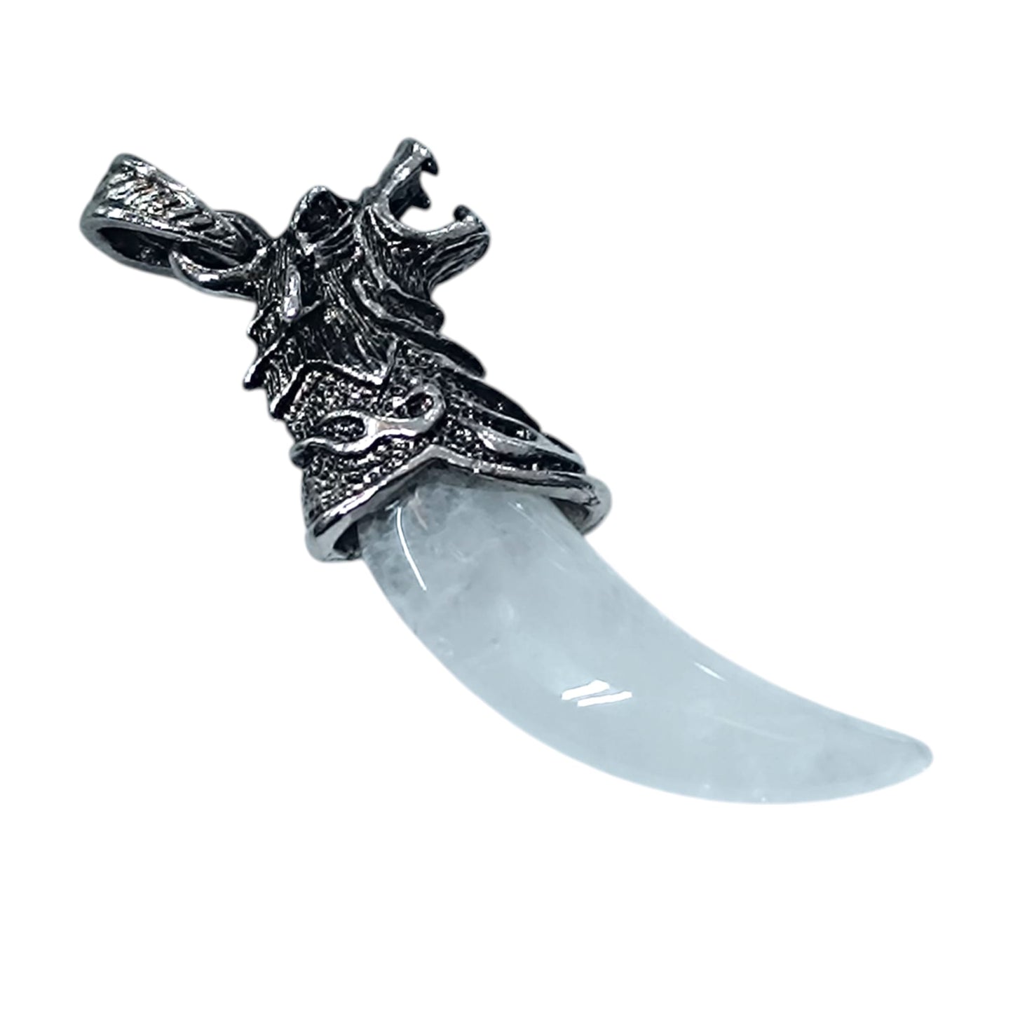 Colgante Colmillo Lobo En Metal Con Piedra Natural Cuarzo Blanco 7 Cms Aprox 600102235-01