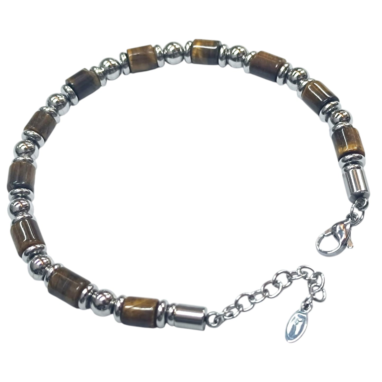 Pulsera Acero Y Piedra Natural Ojo De Tigre Cierre Mosqueton 20 cms Largo 400104245-01