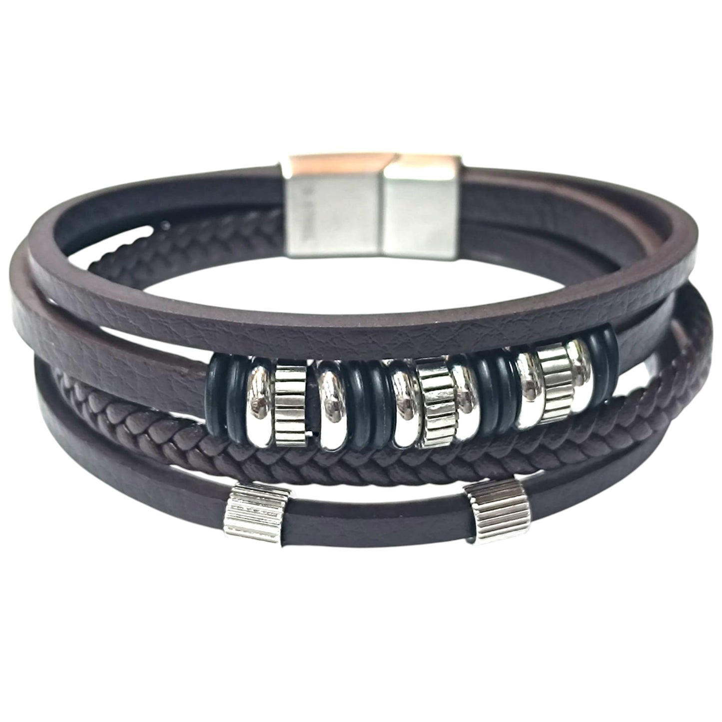 Pulsera Acero Y Cuero Marron Largo 22 Cms Aprox 401104257-006